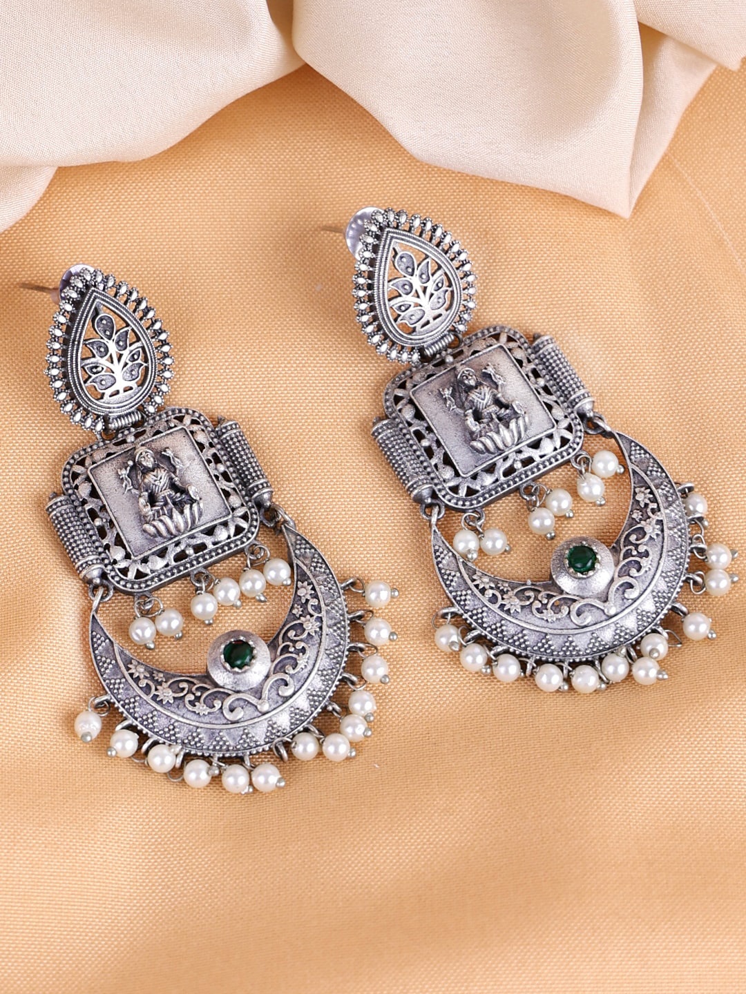 

PANASH Silver-Plated Beads Beaded Classic Oxidised Drop Earrings