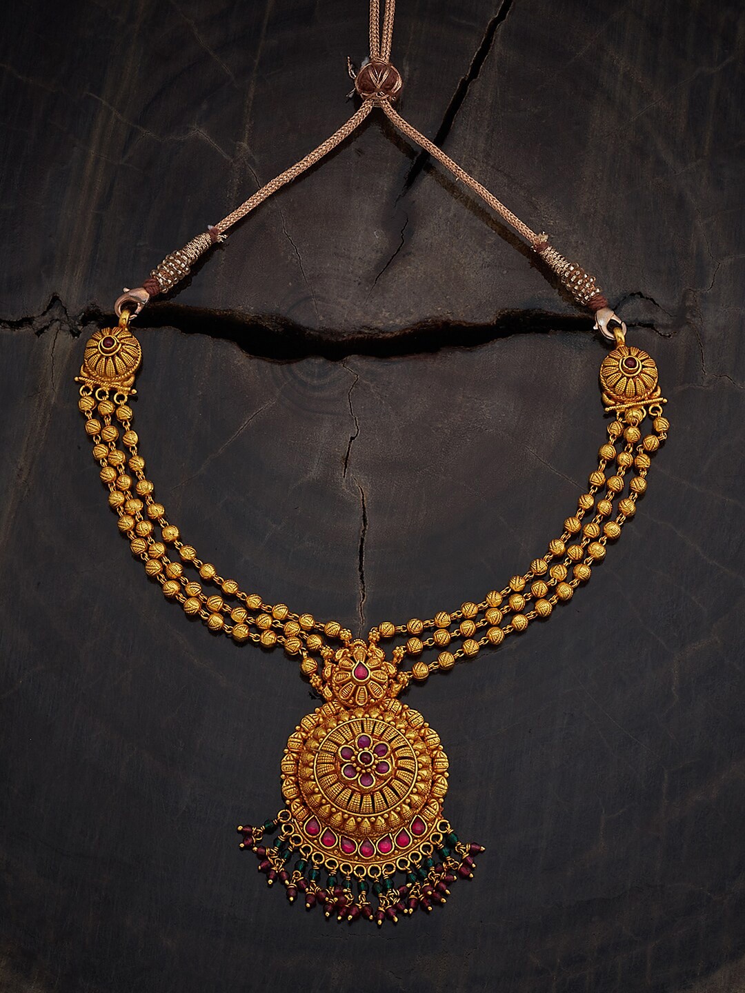

Kushal's Fashion Jewellery 92.5 Pure Silver Gold-Plated Temple Necklace