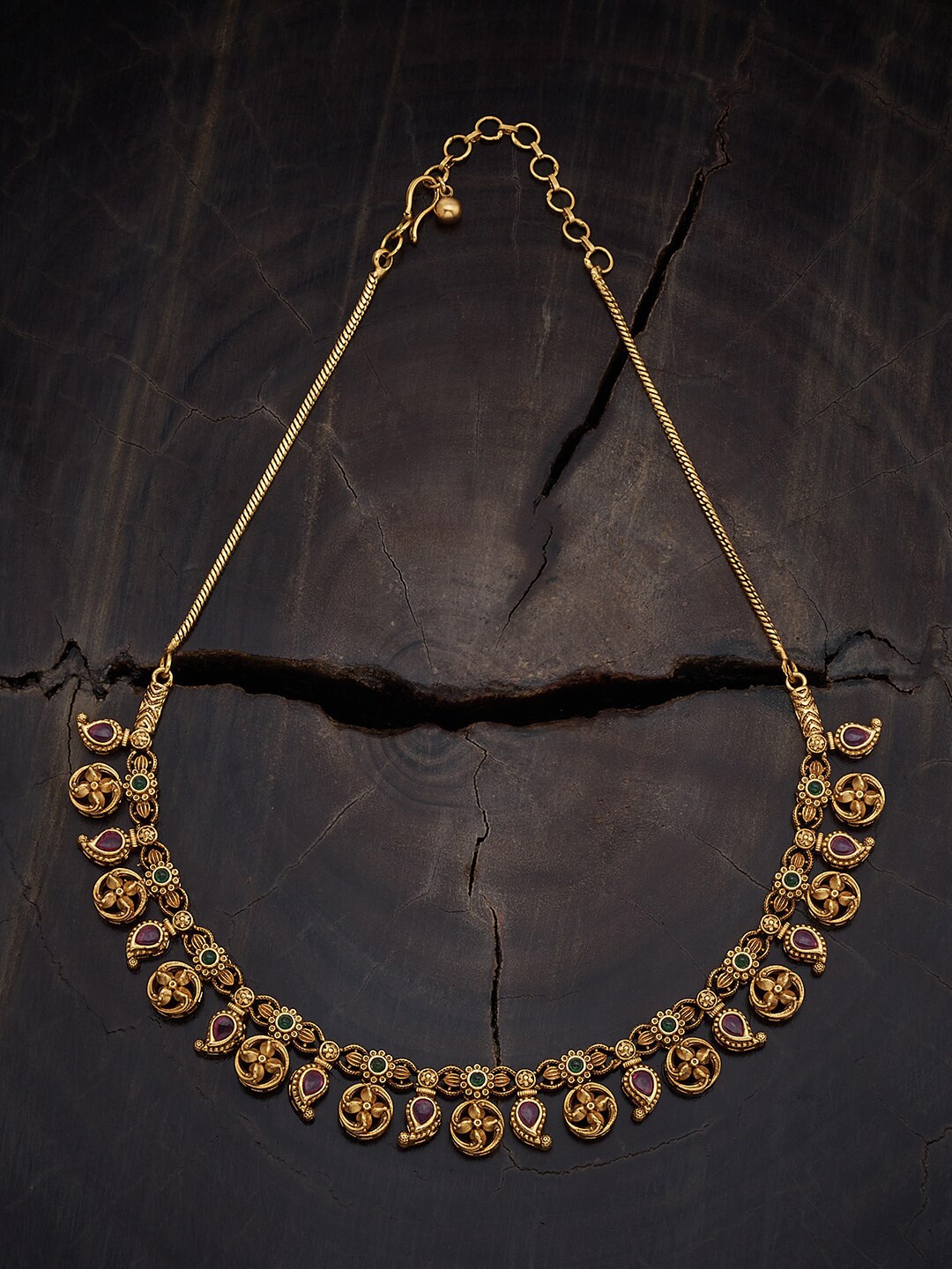 

Kushal's Fashion Jewellery Copper Gold-Plated Stones Studded Antique Necklace