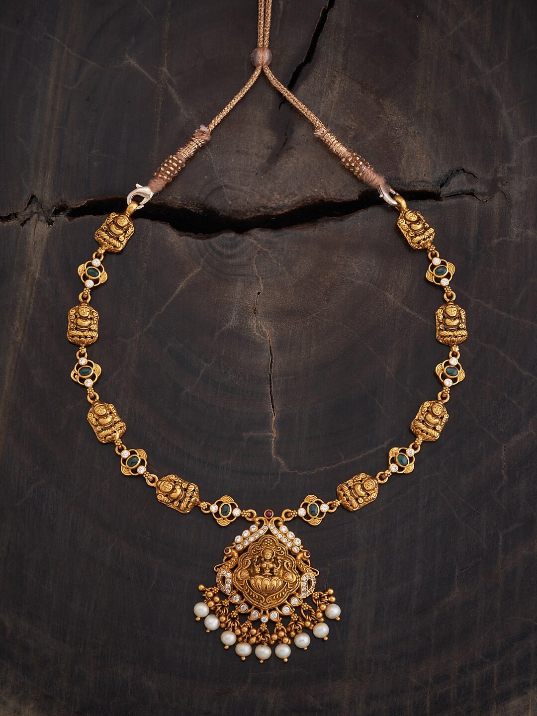 

Kushal's Fashion Jewellery 92.5 Pure Silver Gold-Plated Stone Studded Temple Necklace