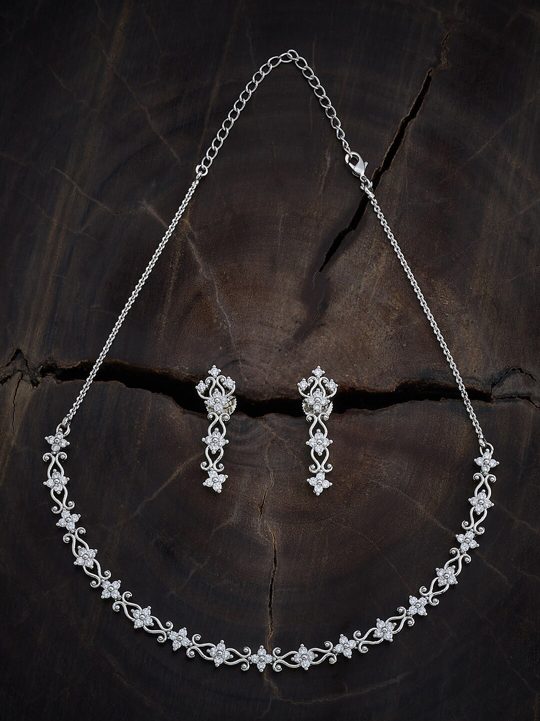 

Kushal's Fashion Jewellery Rhodium-Plated Cubic Zirconia Studded Jewellery Set, Silver