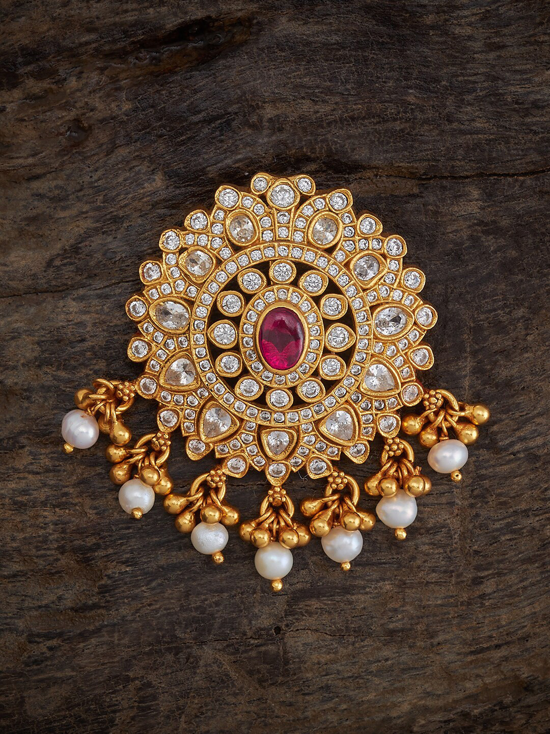 

Kushal's Fashion Jewellery 92.5 Pure Silver Gold-Plated Stone-Studded & Beaded Brooch