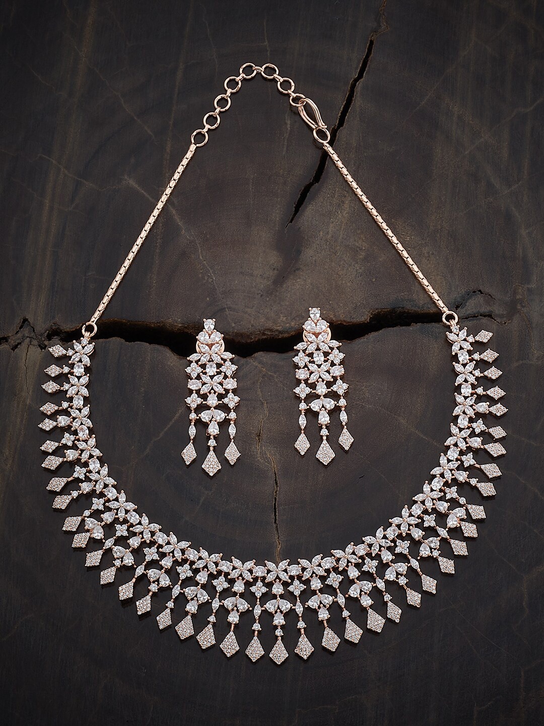 

Kushal's Fashion Jewellery Rose Gold-Plated CZ-Studded Jewellery Set