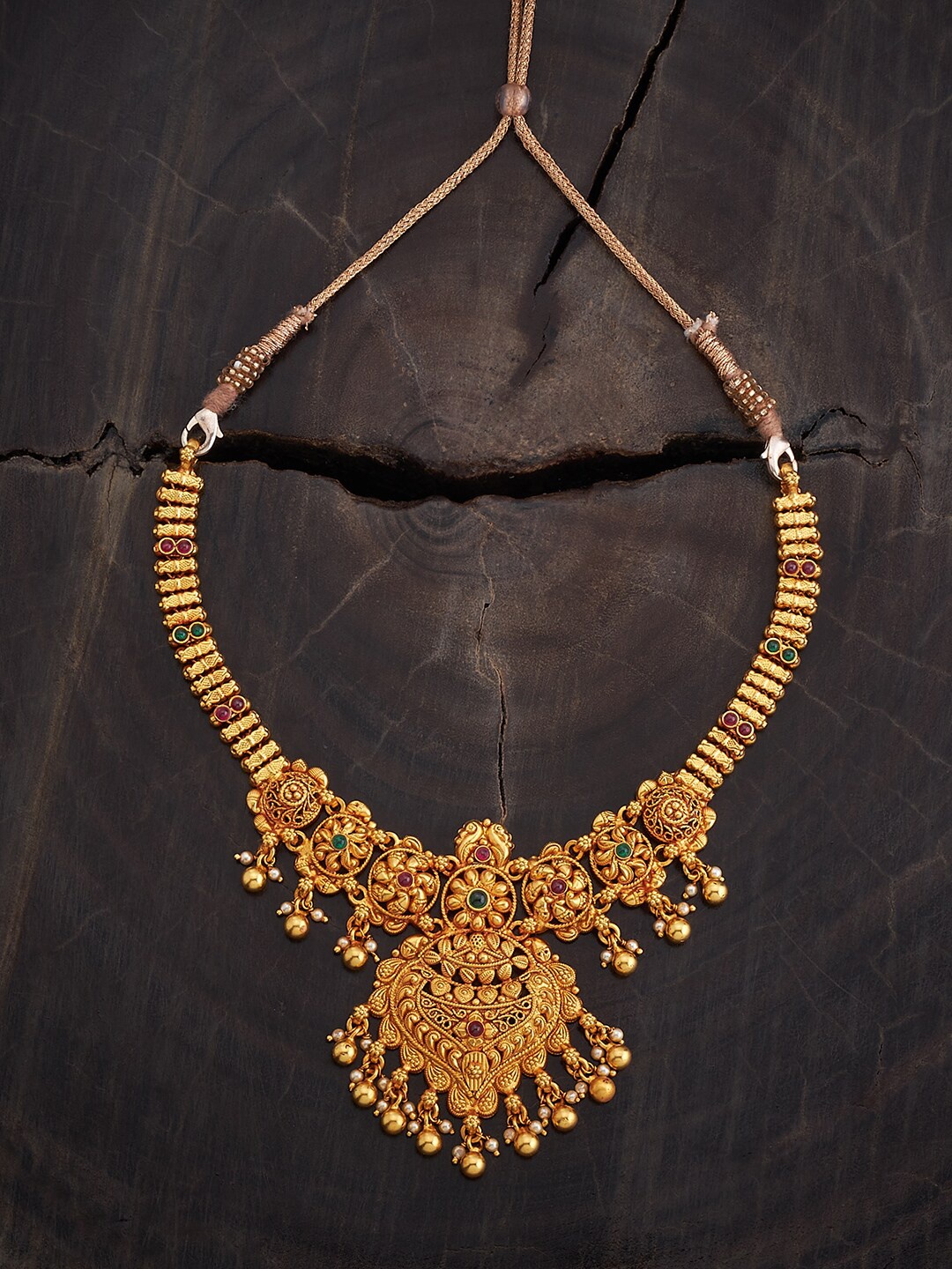 

Kushal's Fashion Jewellery Silver Gold-Plated Artificial Stones Studded Temple Necklace