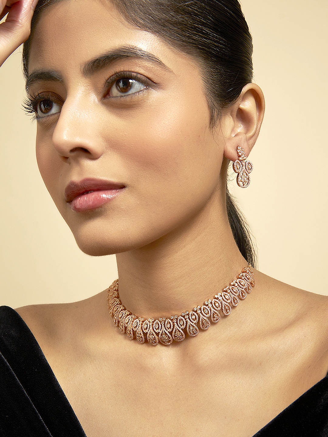 

Kushal's Fashion Jewellery Gold-Plated Cubic Zirconia Studded Jewellery Set