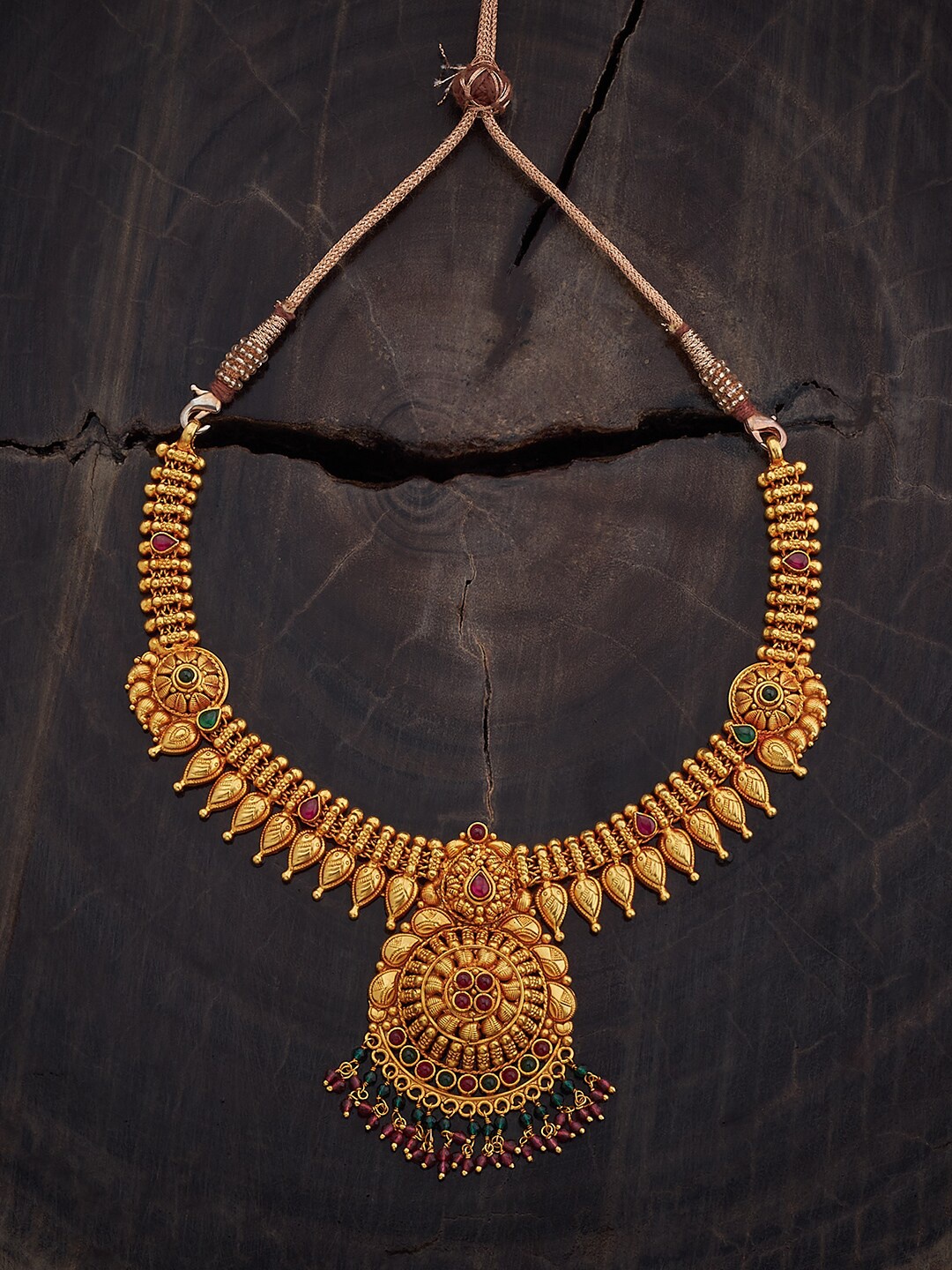 

Kushal's Fashion Jewellery 92.5 Pure Silver Gold-Plated Temple Necklace