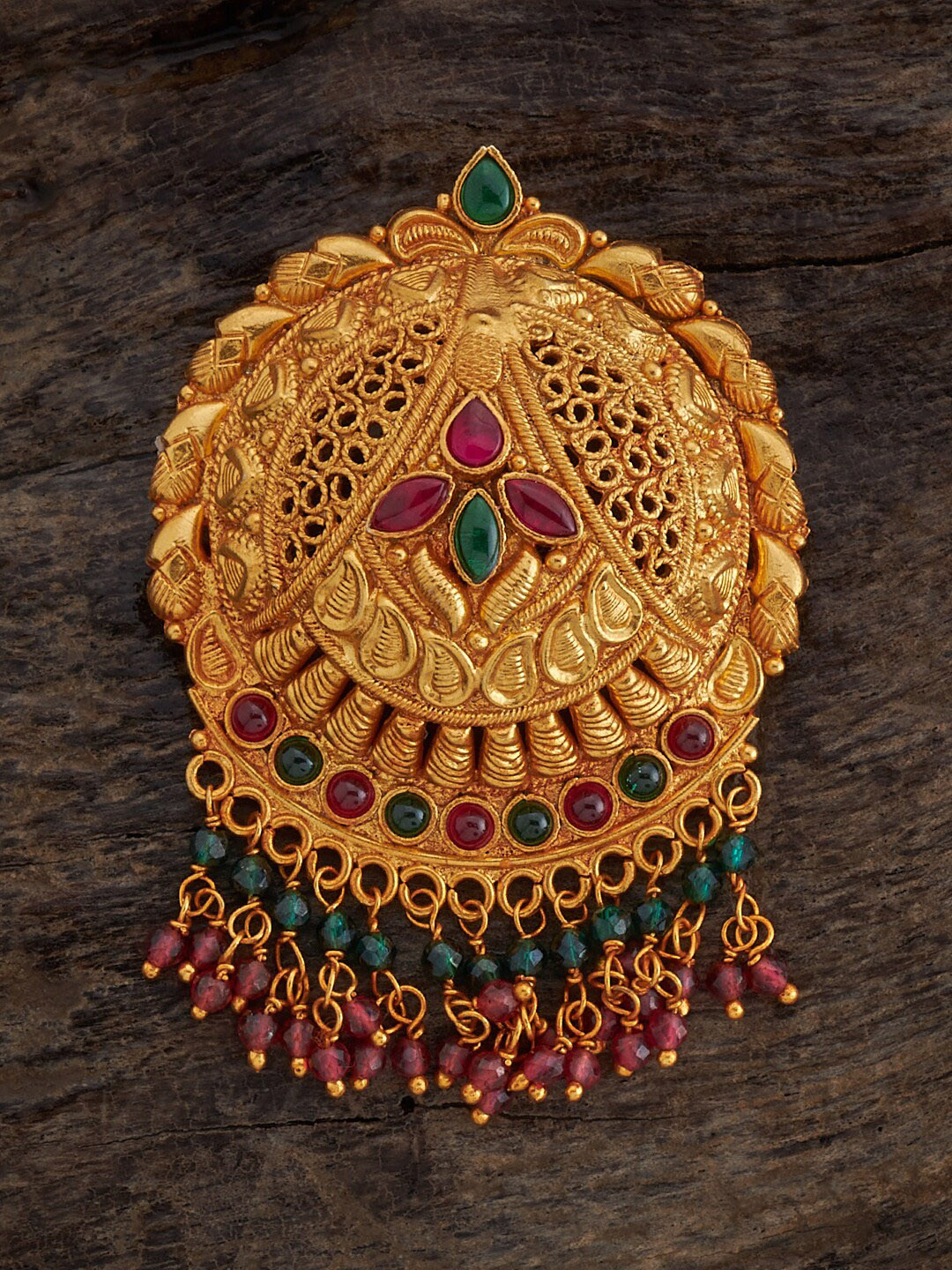 

Kushal's Fashion Jewellery Gold-Plated Contemporary 92.5 Pure Silver Ruby Temple Pendant