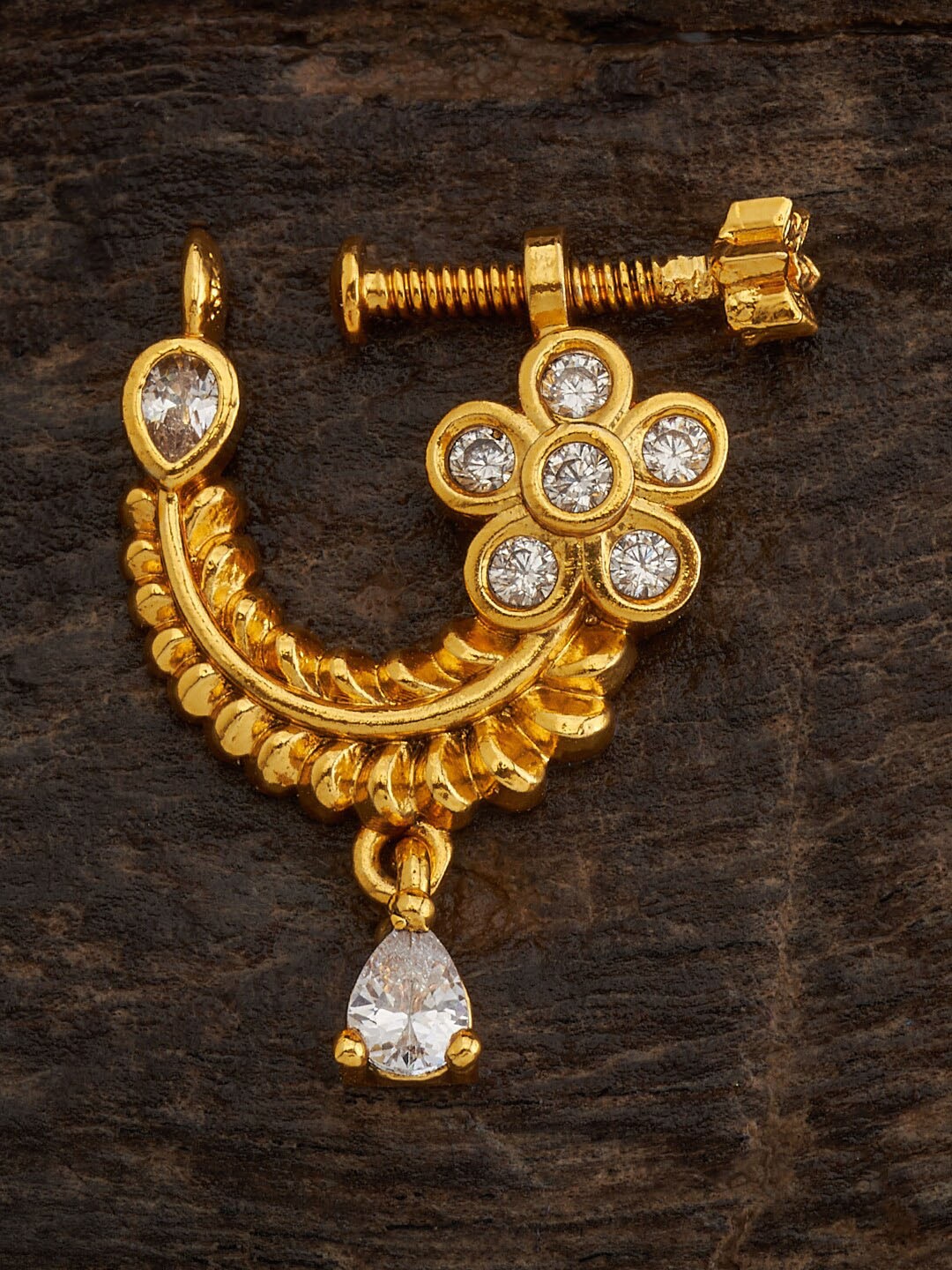

Kushal's Fashion Jewellery Gold-Plated Cubic Zirconia Ring Nosepin