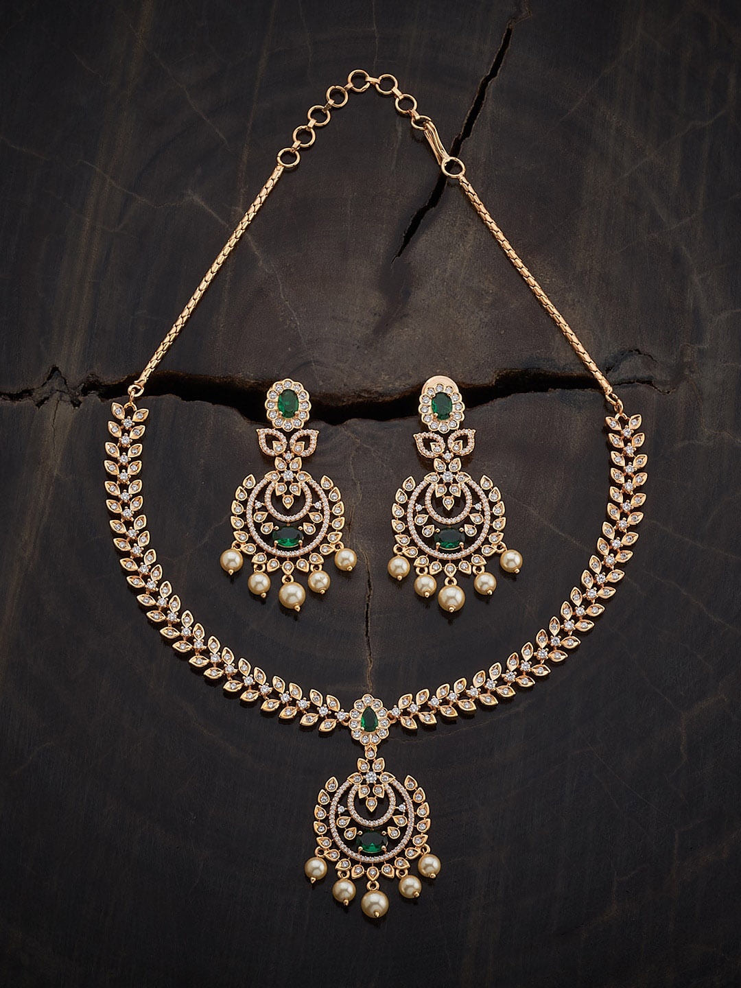 

Kushal's Fashion Jewellery Gold Plated Cubic Zirconia Studded Necklace & Earrings