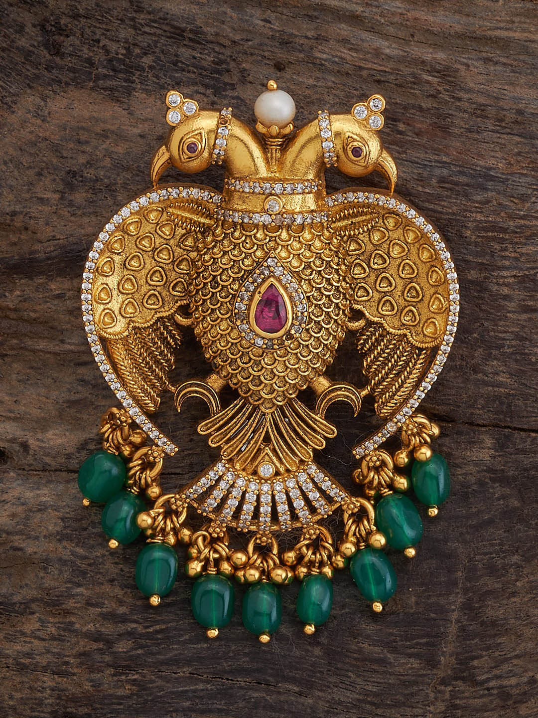 

Kushal's Fashion Jewellery Gold-Plated Contemporary 92.5 Pure Silver Ruby Temple Pendant