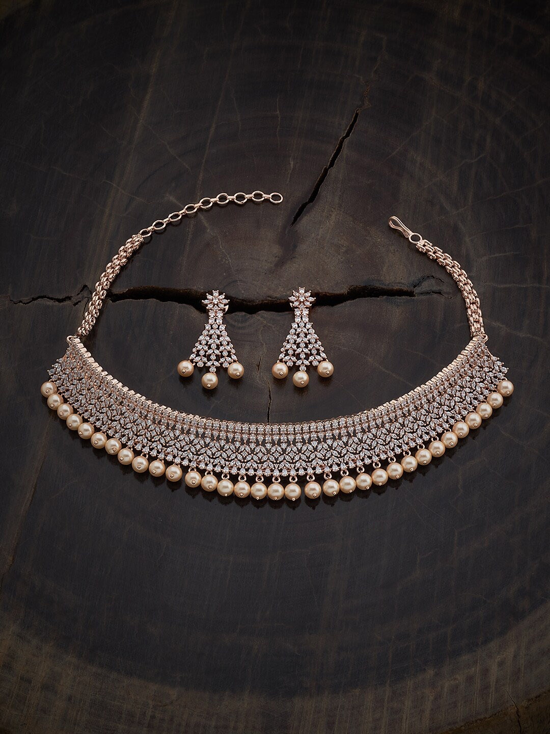 

Kushal's Fashion Jewellery Rose Gold Plated CZ Studded Jewellery Set