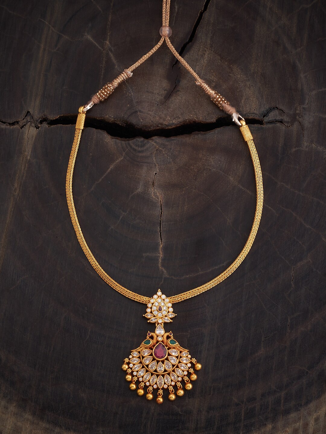 

Kushal's Fashion Jewellery 92.5 Pure Silver Gold-Plated Temple Necklace