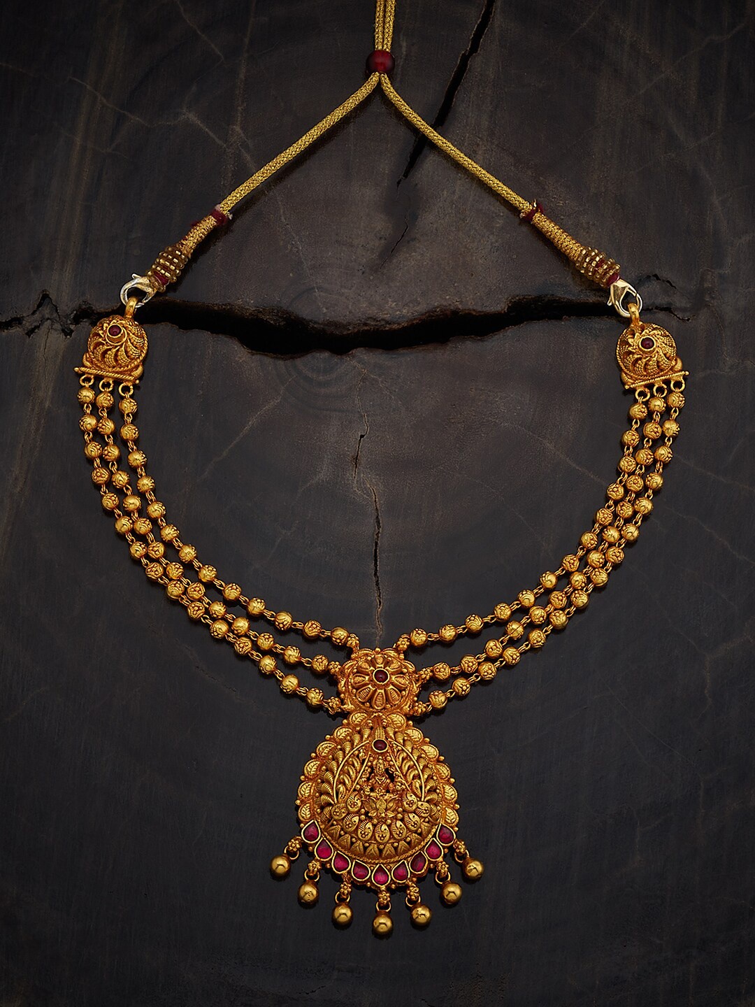 

Kushal's Fashion Jewellery 92.5 Pure Silver Gold-Plated Temple Necklace