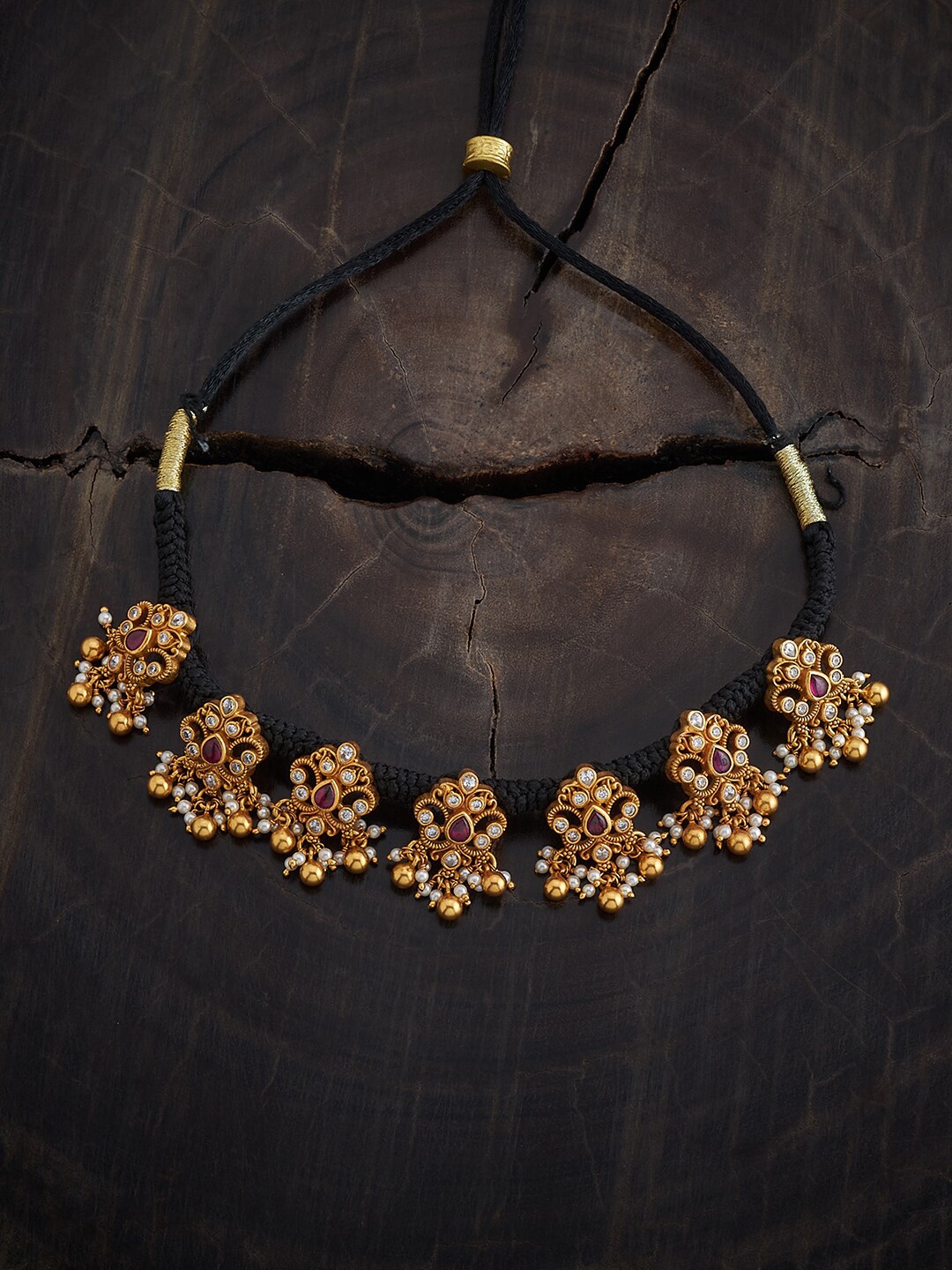 

Kushal's Fashion Jewellery 92.5 Pure Silver Gold-Plated Temple Necklace