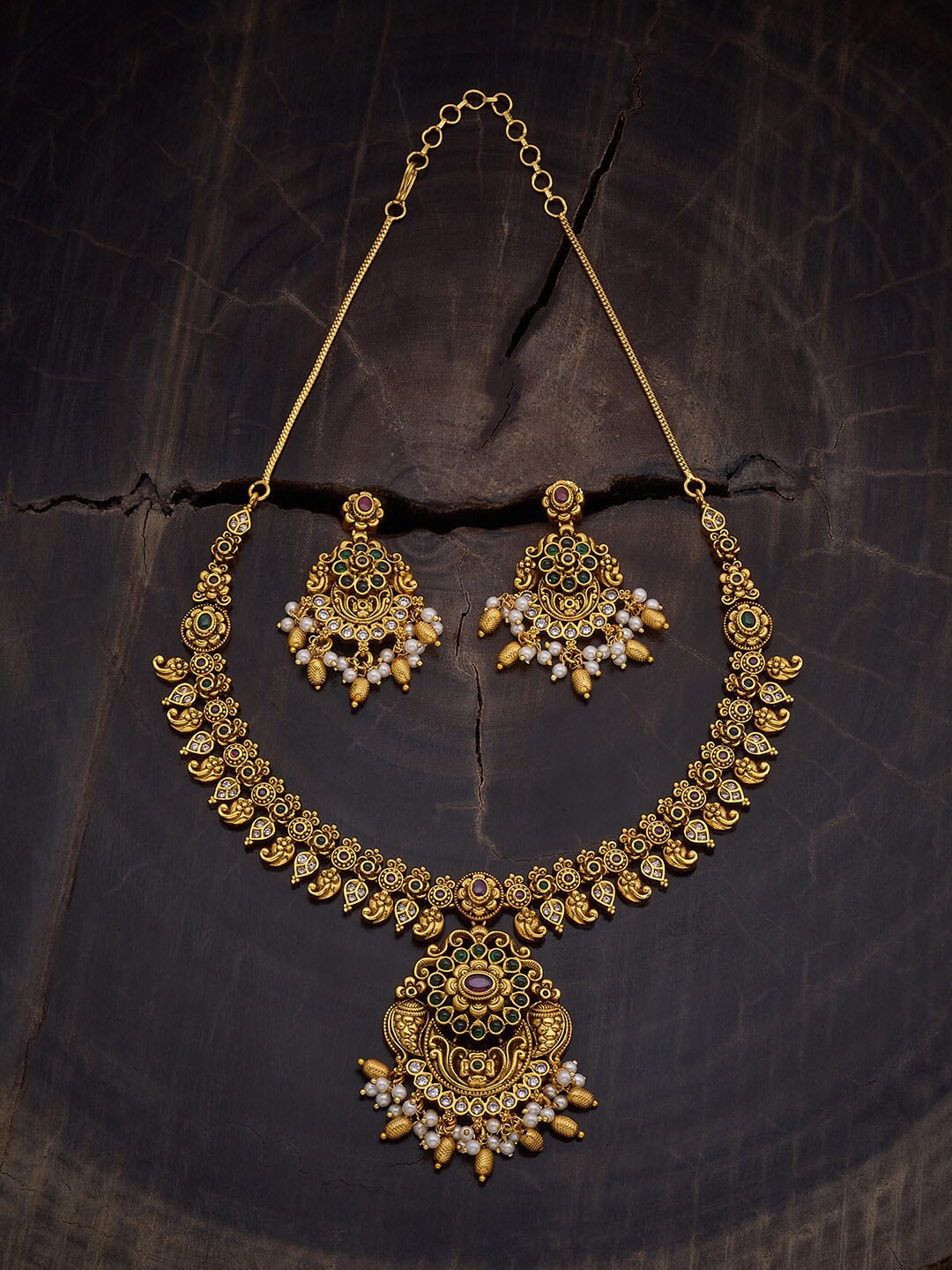 

Kushal's Fashion Jewellery Gold Plated & Stone Studded Necklace & Earrings, Red