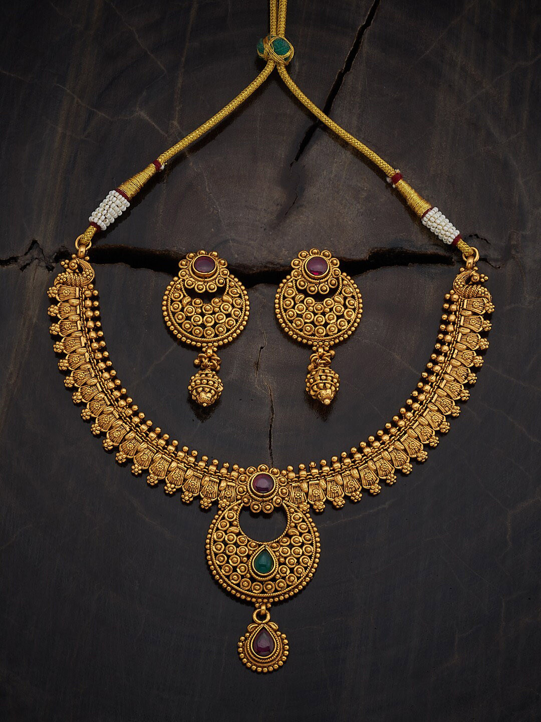 

Kushal's Fashion Jewellery Stones Studded Necklace With Earrings, Gold