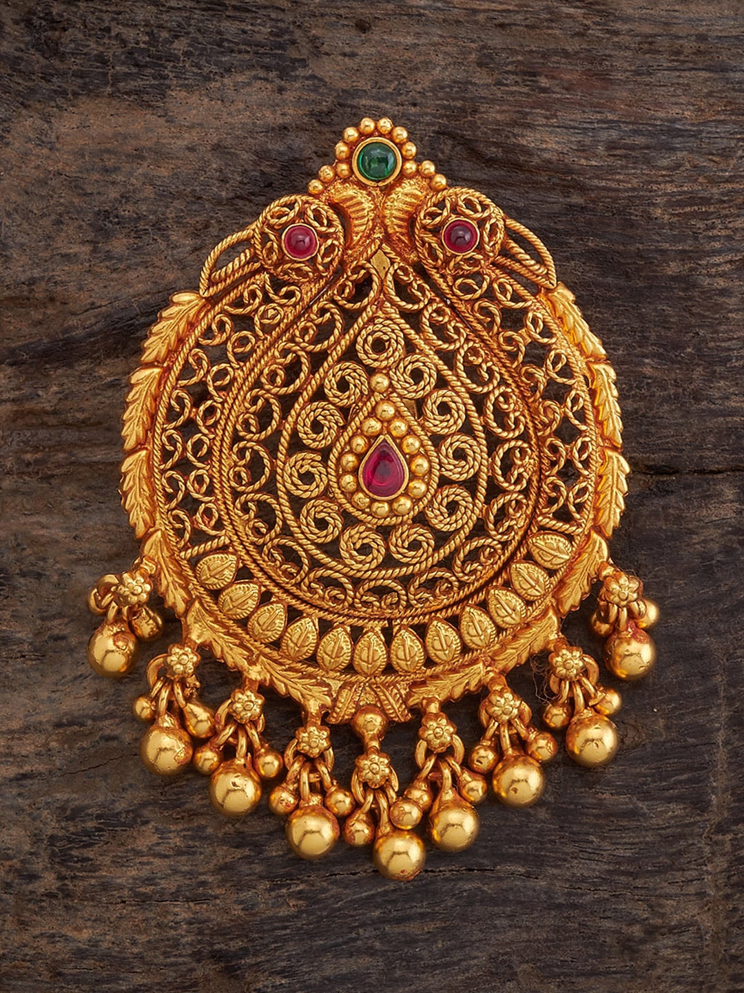 

Kushal's Fashion Jewellery Gold-Plated Contemporary 92.5 Pure Silver Ruby Temple Pendant