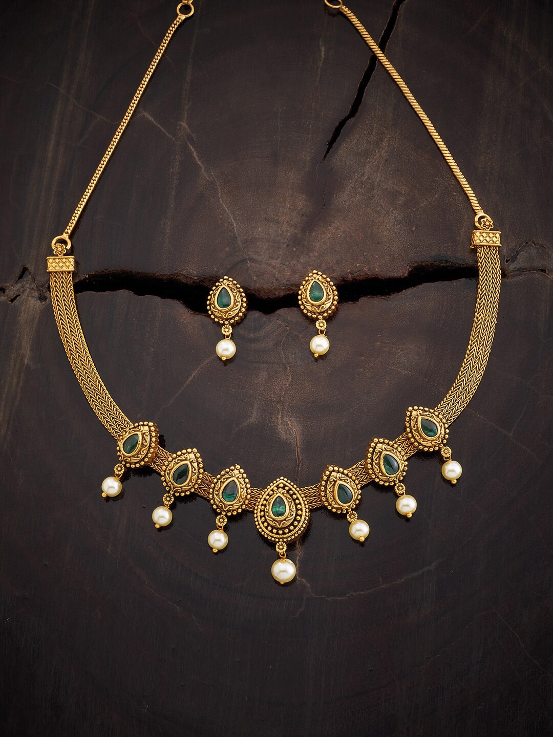 

Kushal's Fashion Jewellery Rose Gold-Plated Stones Beaded Jewellery Set, Green