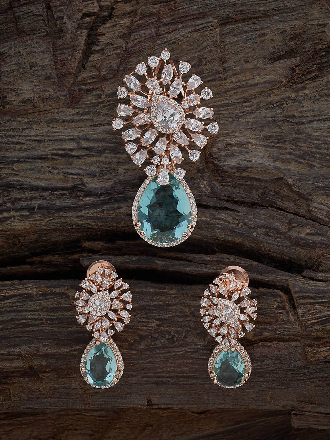 

Kushal's Fashion Jewellery Rose Gold Plated Cubic Zirconia Studded Pendant With Earrings