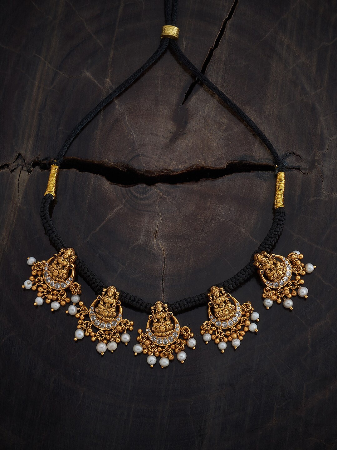 

Kushal's Fashion Jewellery 92.5 Pure Silver Gold-Plated Stones Studded Temple Necklace