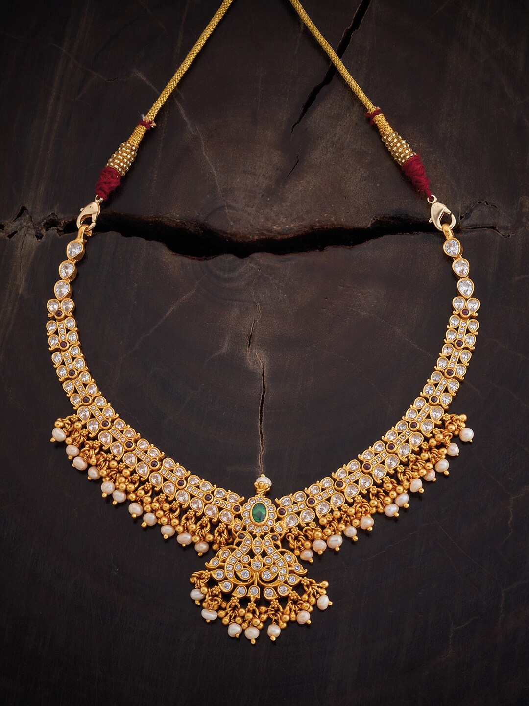 

Kushal's Fashion Jewellery 92.5 Pure Silver Gold-Plated Artificial Stones Studded Necklace