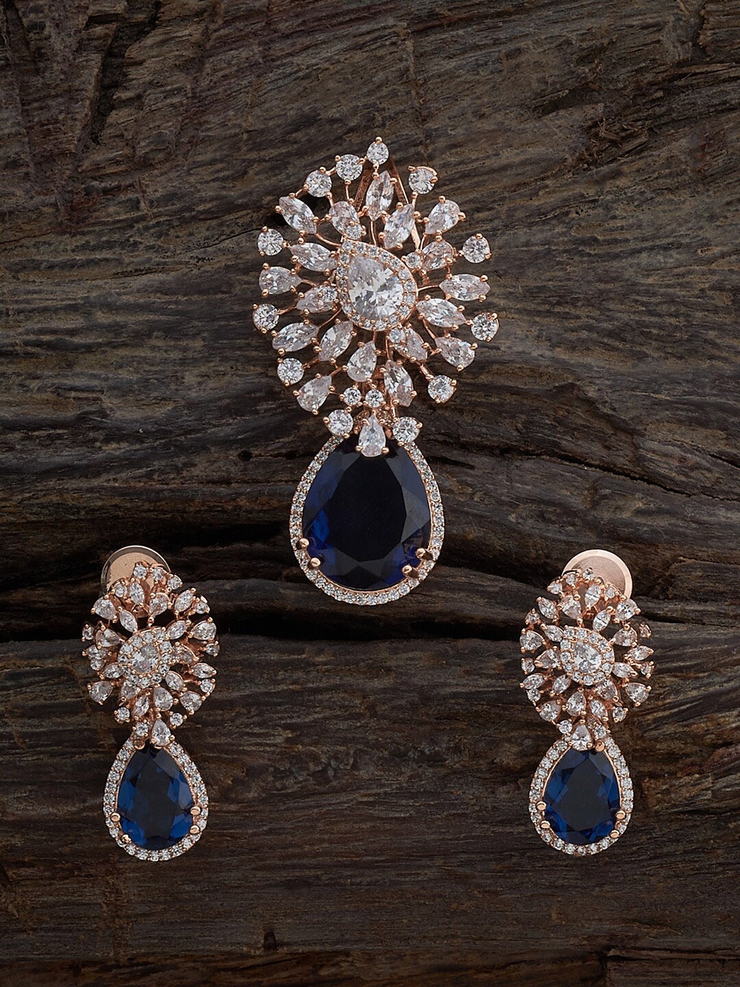 

Kushal's Fashion Jewellery Rose Gold Plated Cubic Zirconia Studded Pendant With Earrings