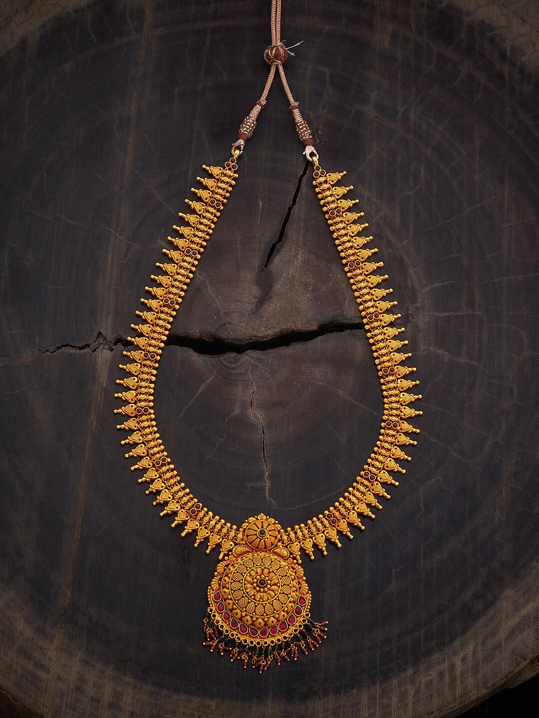 

Kushal's Fashion Jewellery 92.5 Pure Silver Gold-Plated Artificial Stones Temple Necklace