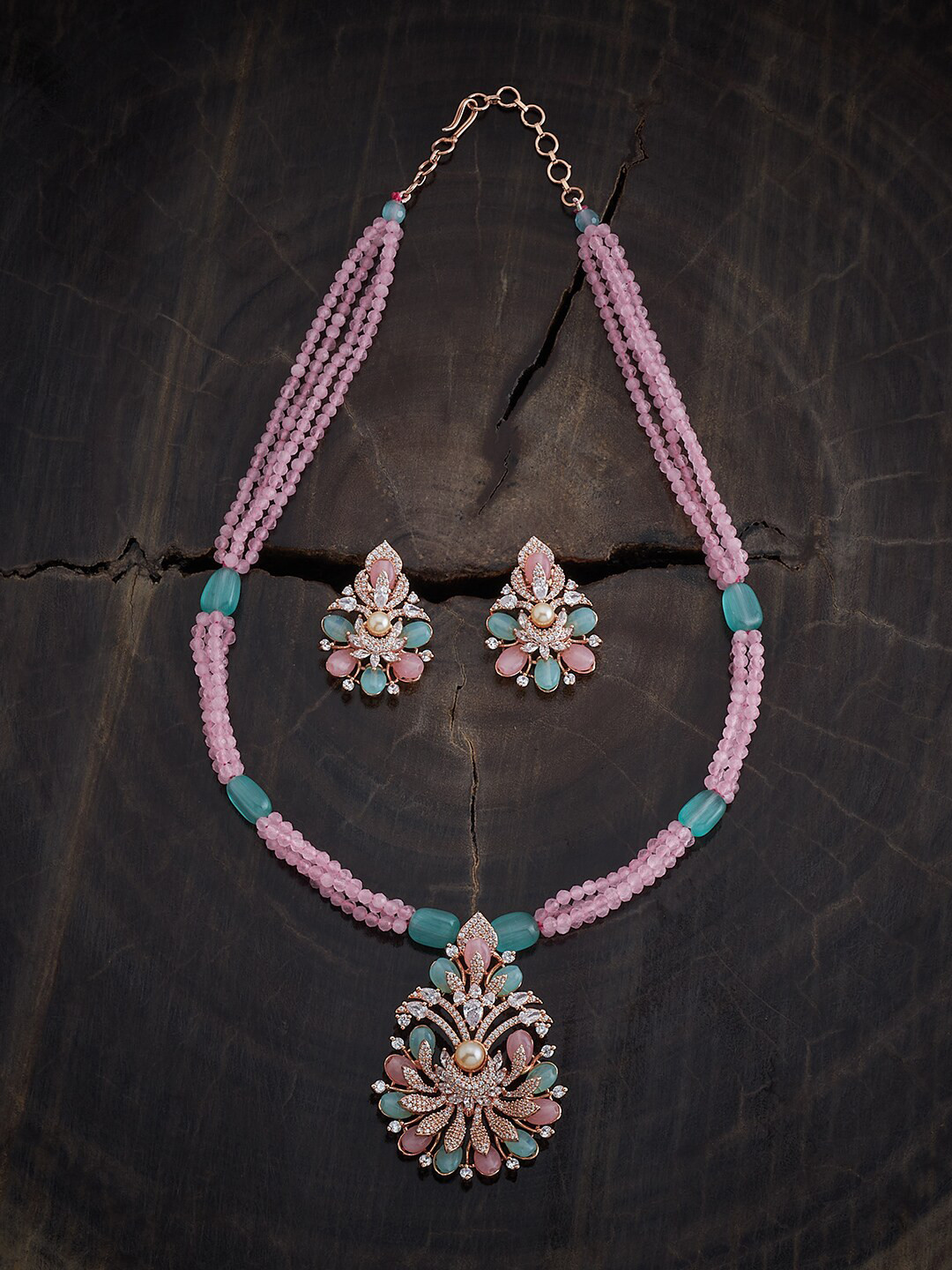 

Kushal's Fashion Jewellery Rose Gold-Plated CZ-Studded Jewellery Set