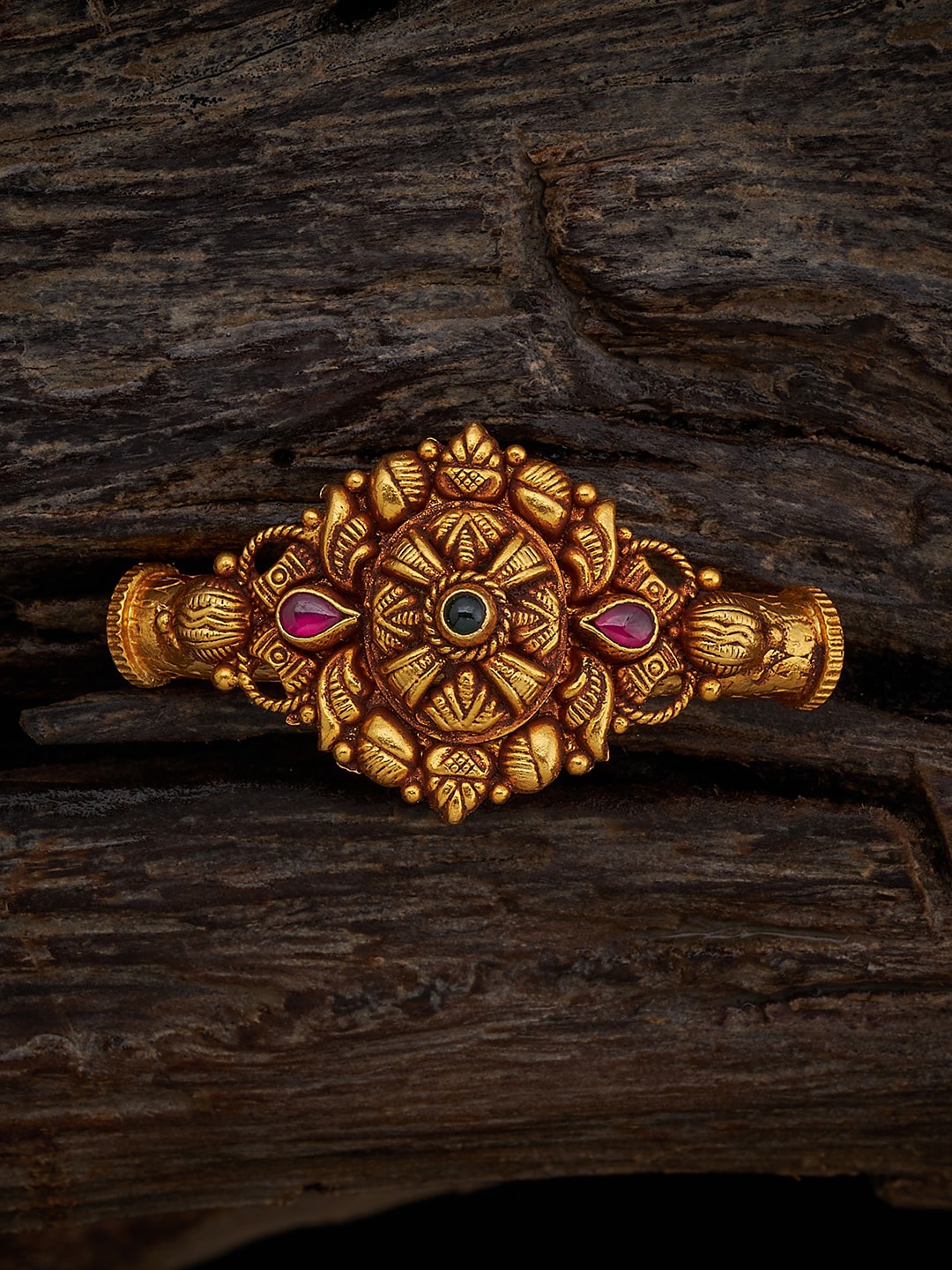 

Kushal's Fashion Jewellery Gold-Plated 92.5 Pure Silver Ruby Temple Bangle Pendant