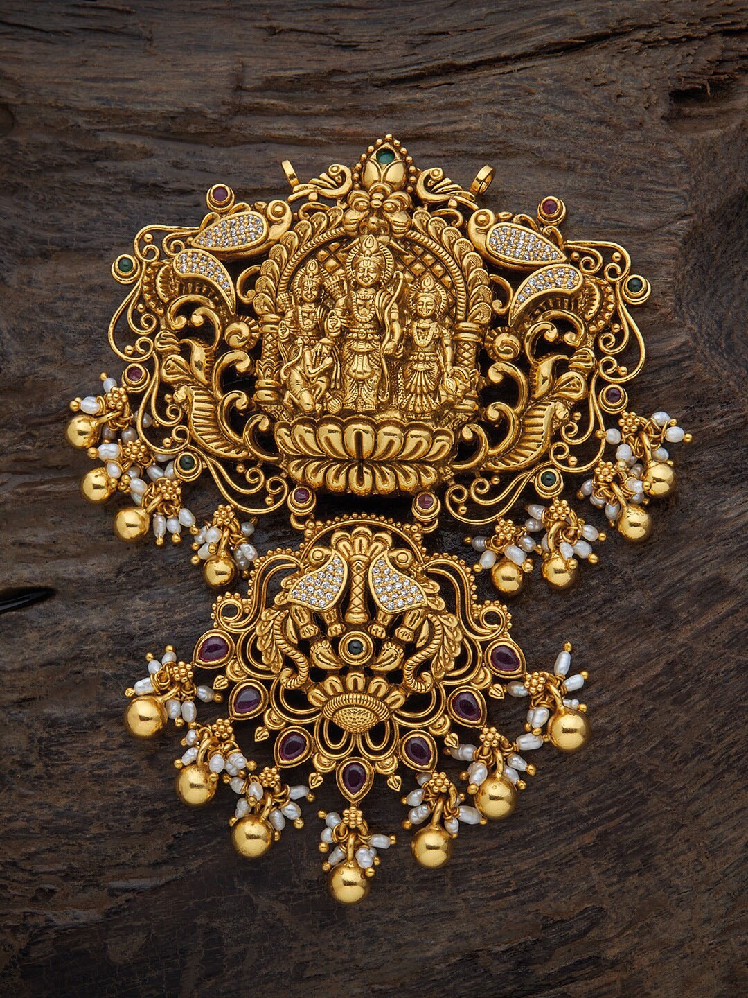 

Kushal's Fashion Jewellery Gold-Plated Contemporary 92.5 Pure Silver Ruby Temple Pendant