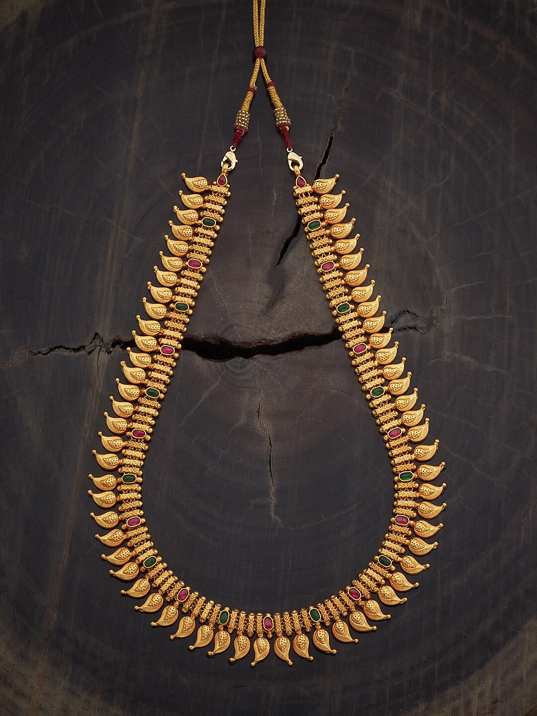

Kushal's Fashion Jewellery 92.5 Pure Silver Gold-Plated Stones Studded Temple Necklace