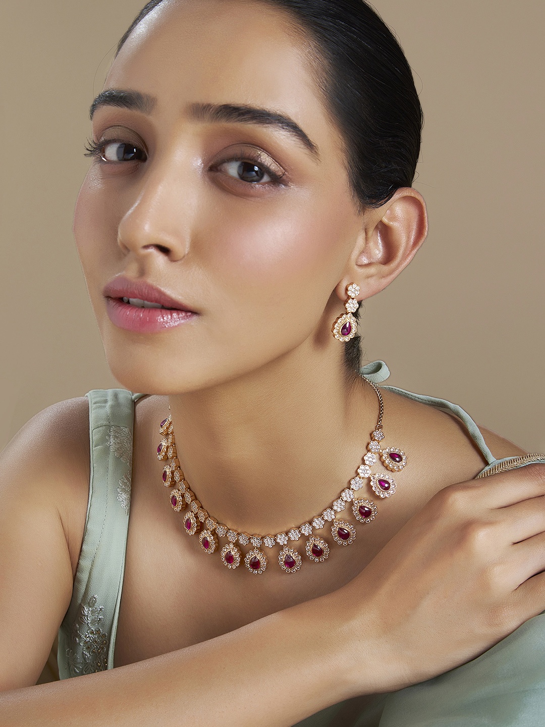 

Kushal's Fashion Jewellery Gold Plated CZ Studded Jewellery Set