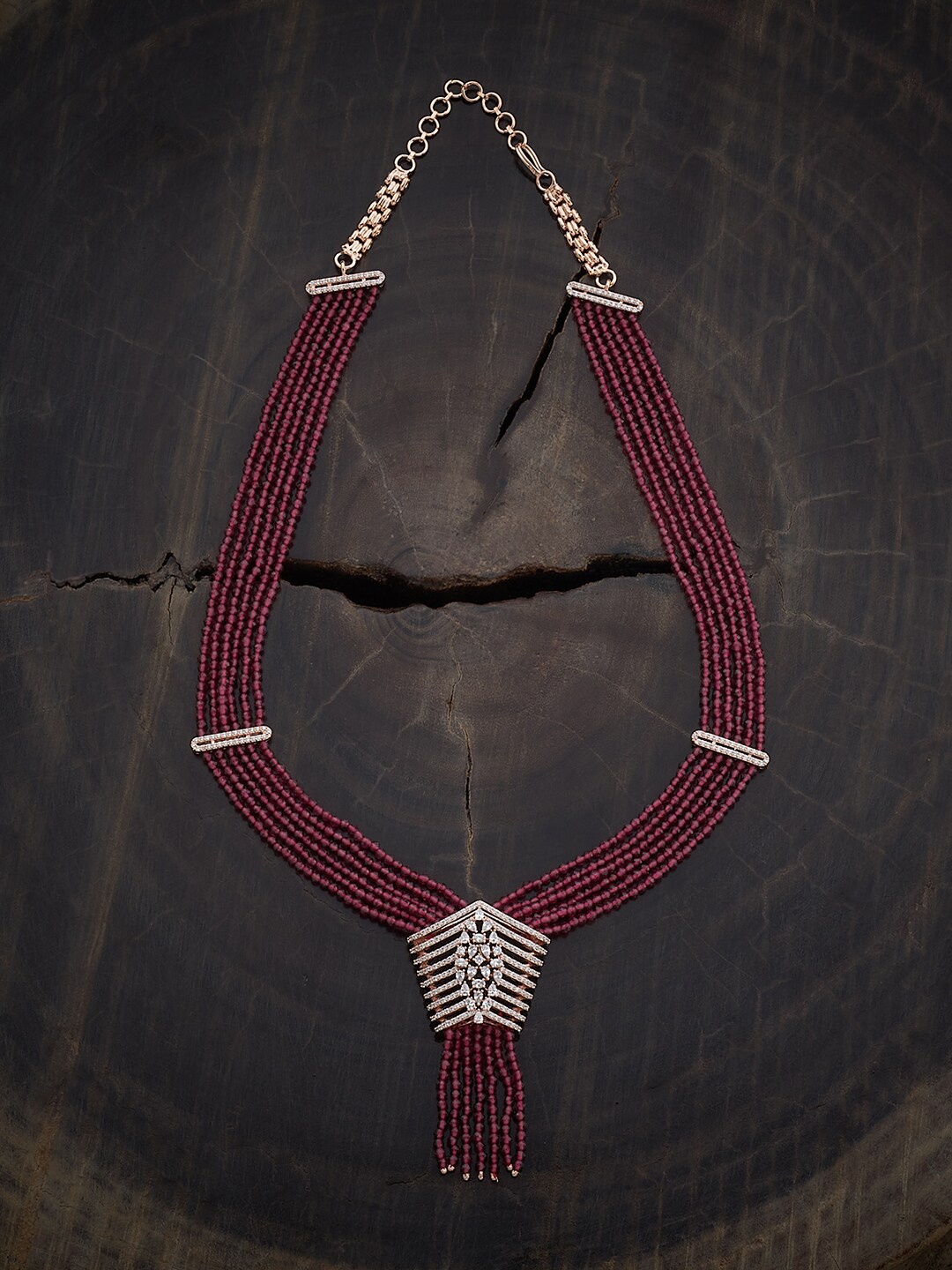 

Kushal's Fashion Jewellery Copper Rose Gold-Plated Cubic Zirconia Studded Necklace