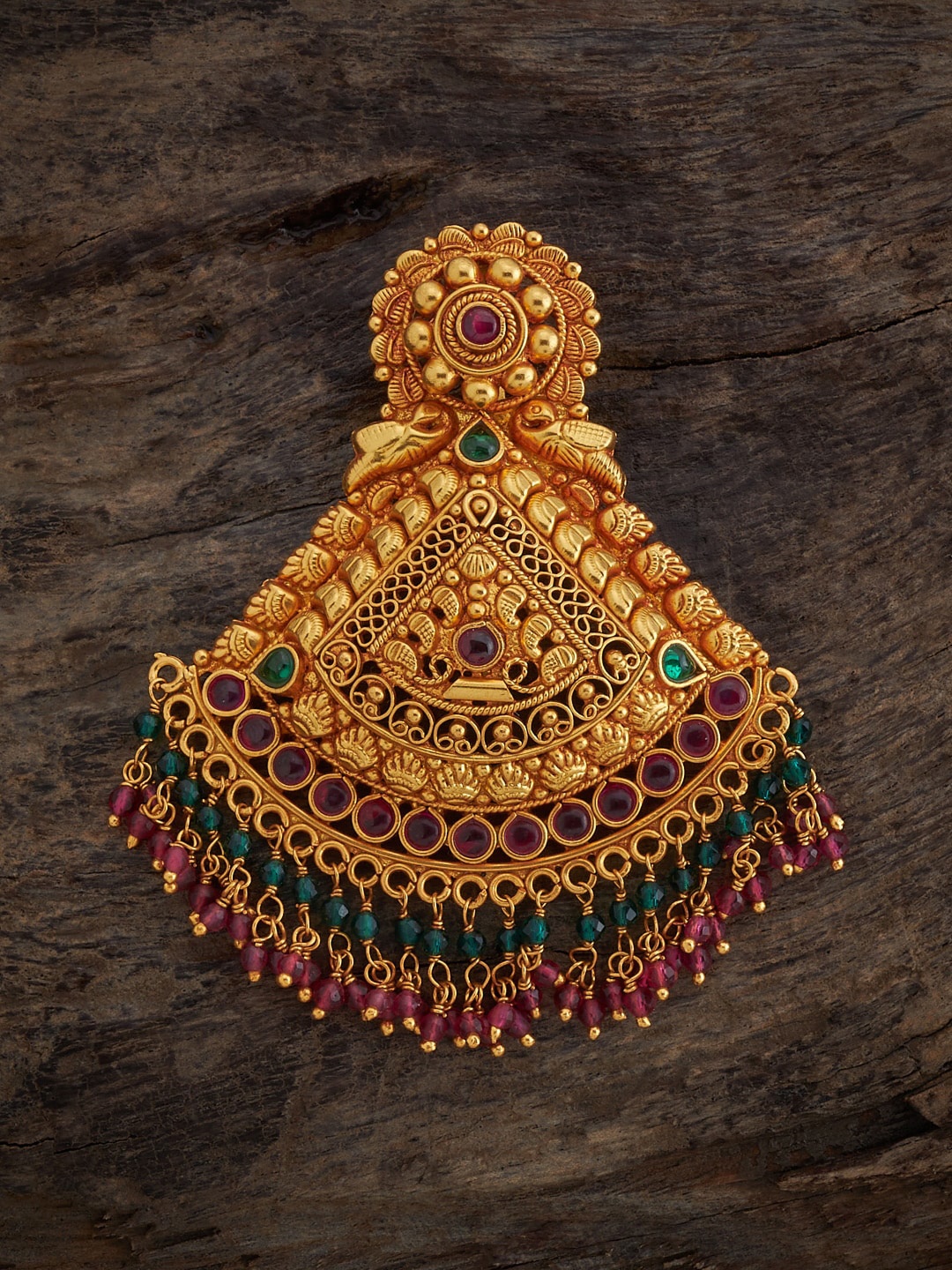 

Kushal's Fashion Jewellery Gold-Plated Contemporary 92.5 Pure Silver Ruby Temple Pendant