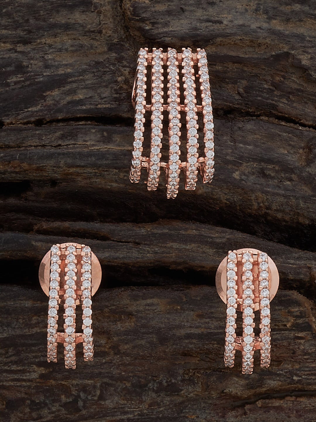 

Kushal's Fashion Jewellery Rose Gold Plated CZ Studded Pendant Set