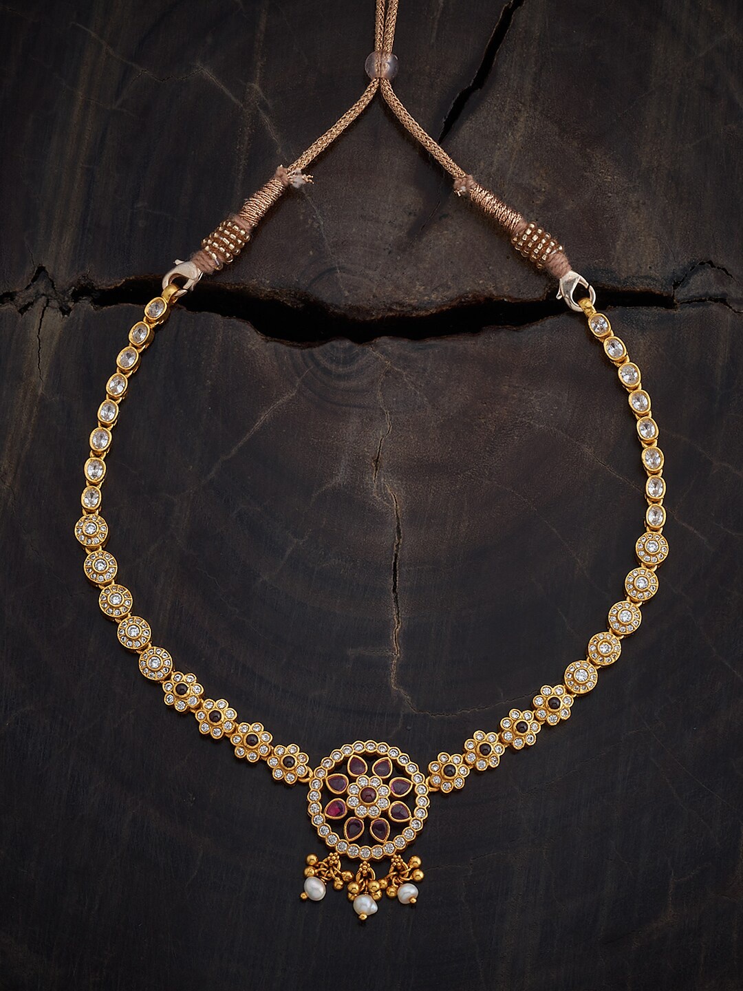 

Kushal's Fashion Jewellery 92.5 Pure Silver Gold-Plated Temple Necklace