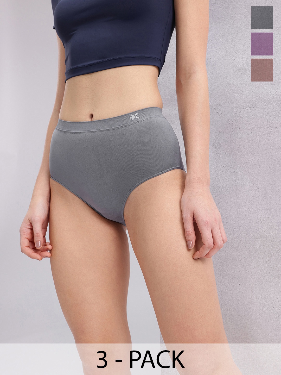 

HRX by Hrithik Roshan Pack of 3 Solid Rapid Dry Antibacterial Seamless Hipster Briefs, Grey