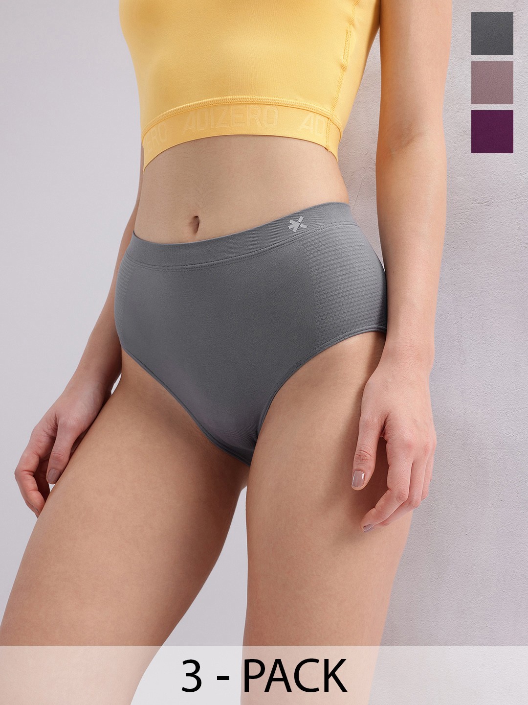 

HRX by Hrithik Roshan Pack of 3 Solid Rapid Dry Antibacterial Seamless Hipster Briefs, Grey