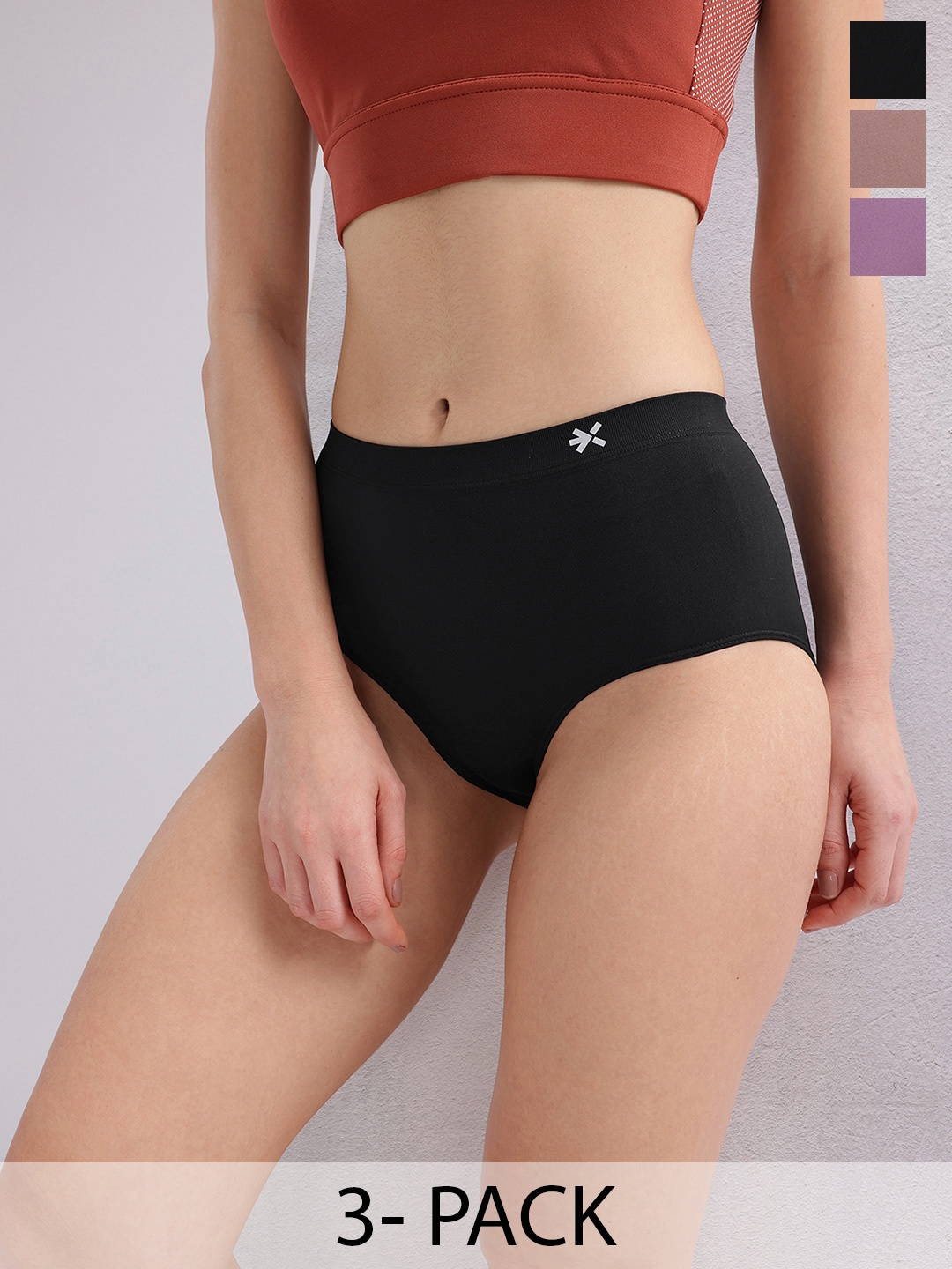 

HRX by Hrithik Roshan Pack of 3 Solid Rapid Dry Antibacterial Seamless Hipster Briefs, Black