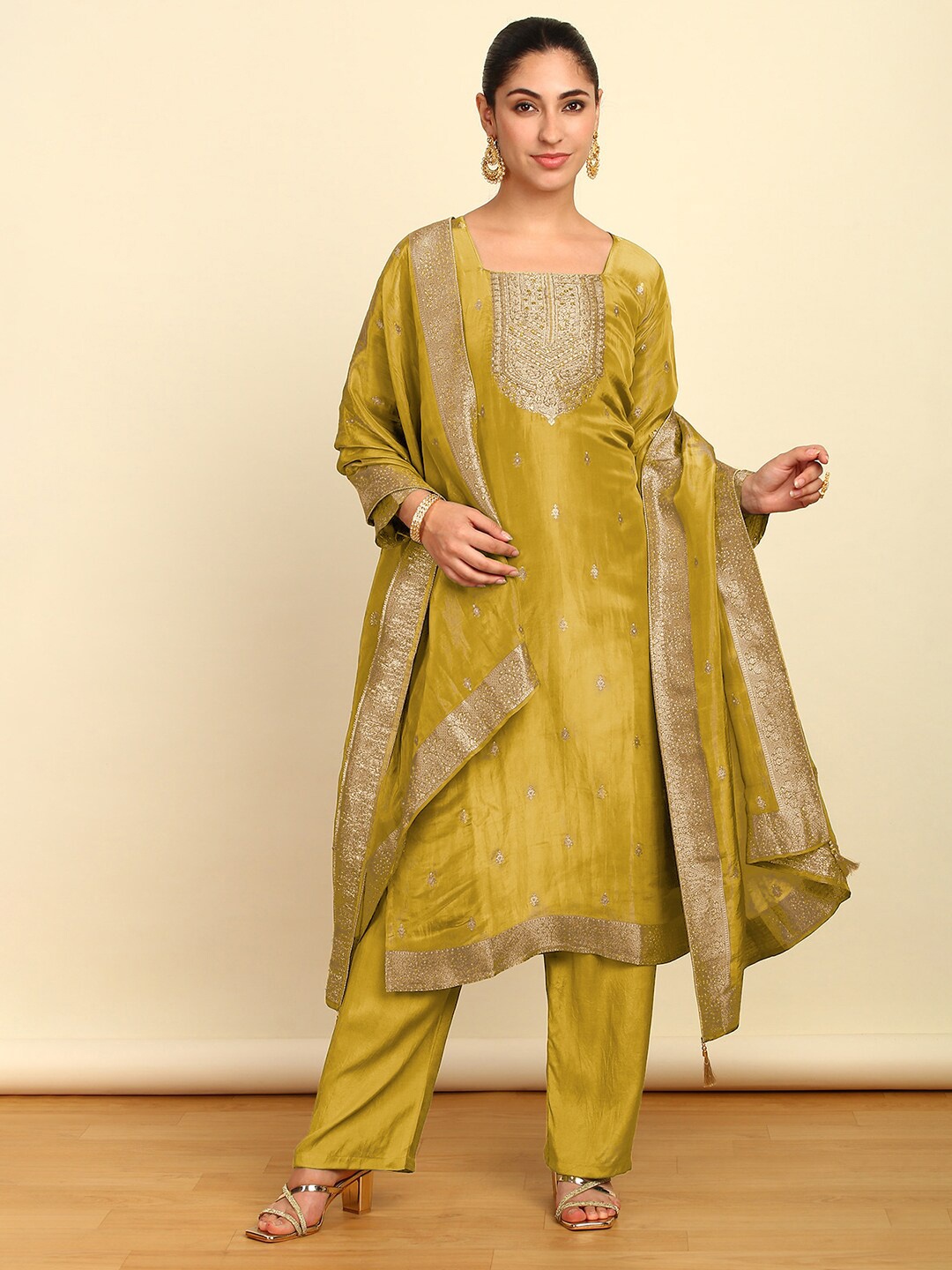 

Soch Unstitched Dress Material, Mustard