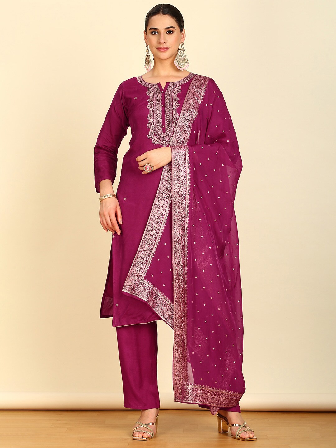 

Soch Embroidered Unstitched Dress Material, Magenta