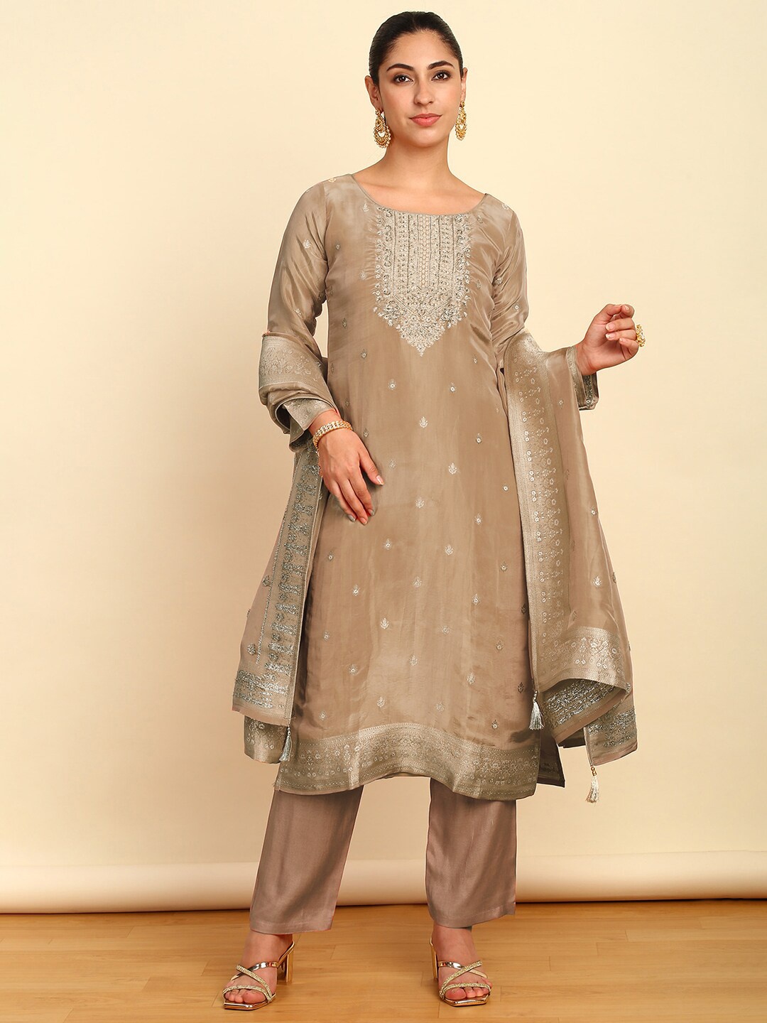 

Soch Unstitched Dress Material, Brown
