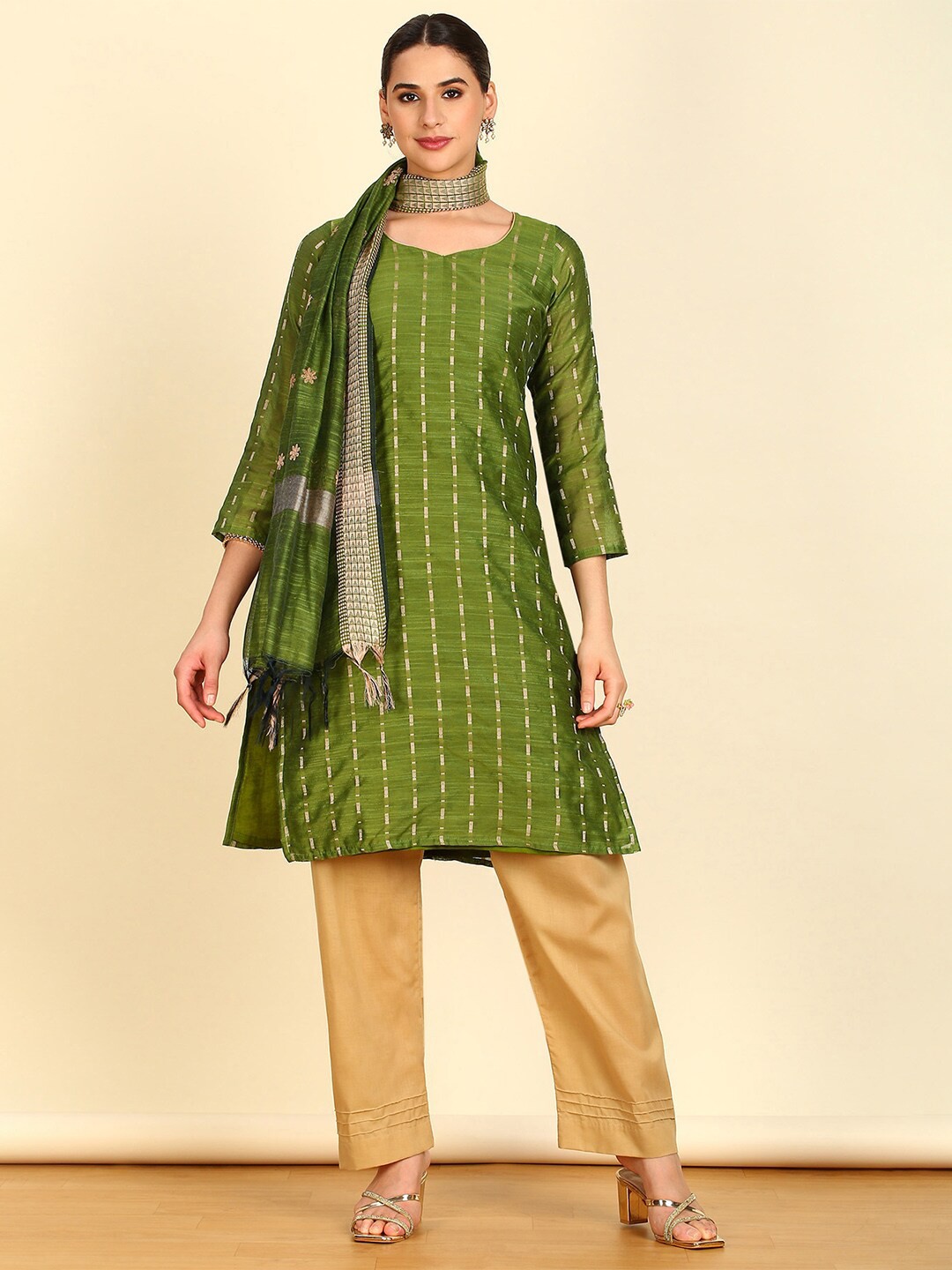 

Soch Art Silk Unstitched Dress Material, Green