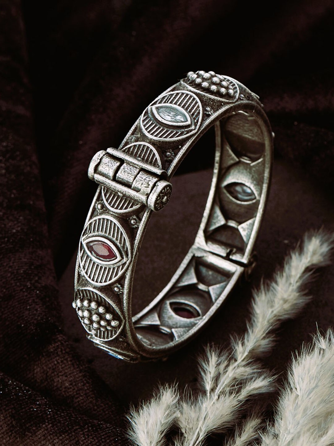 

ATIBELLE Silver Plated & Stone Studded Bangle
