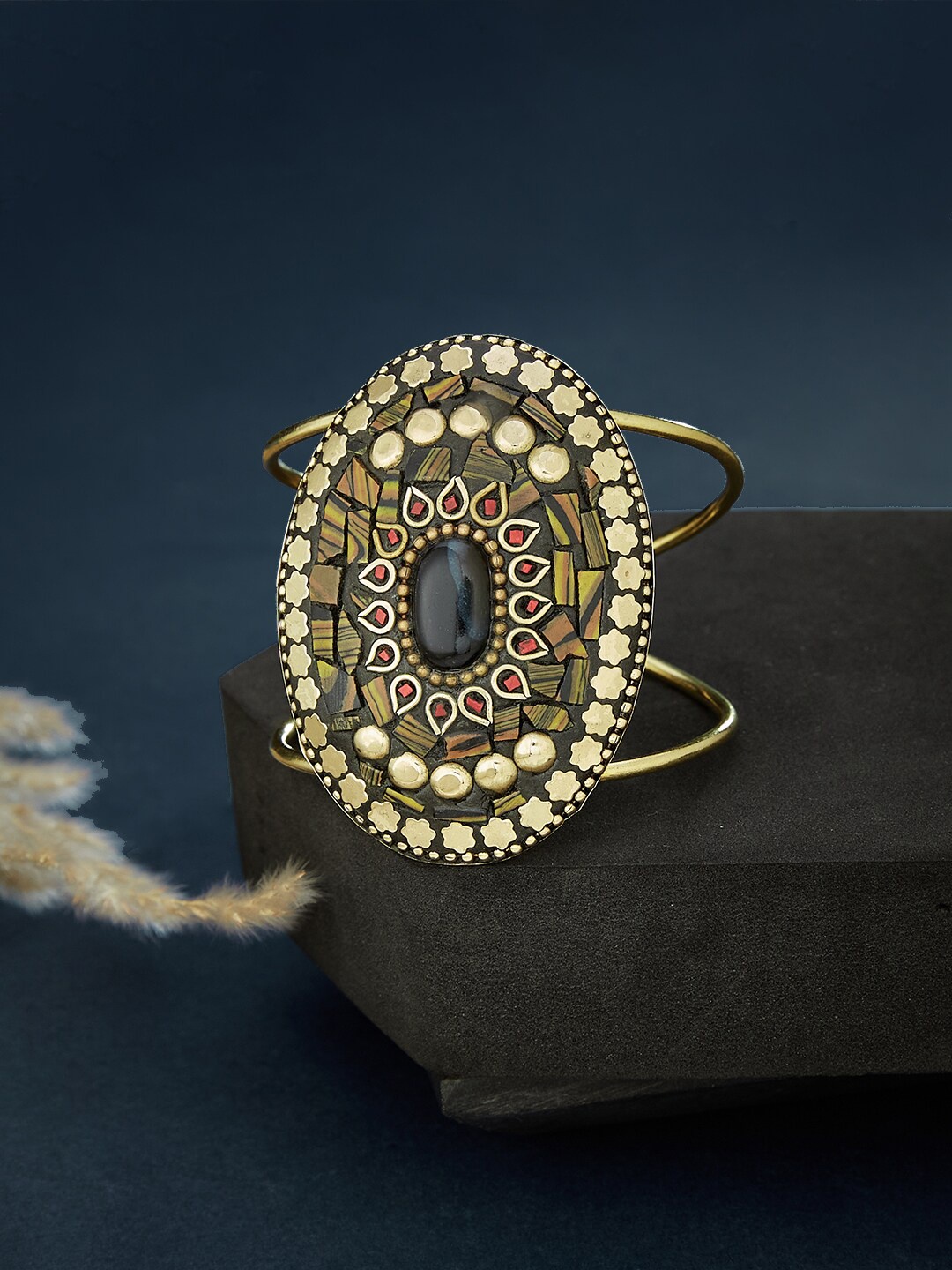 

ATIBELLE Gold-Plated Stone & Studded Cuff Bangle