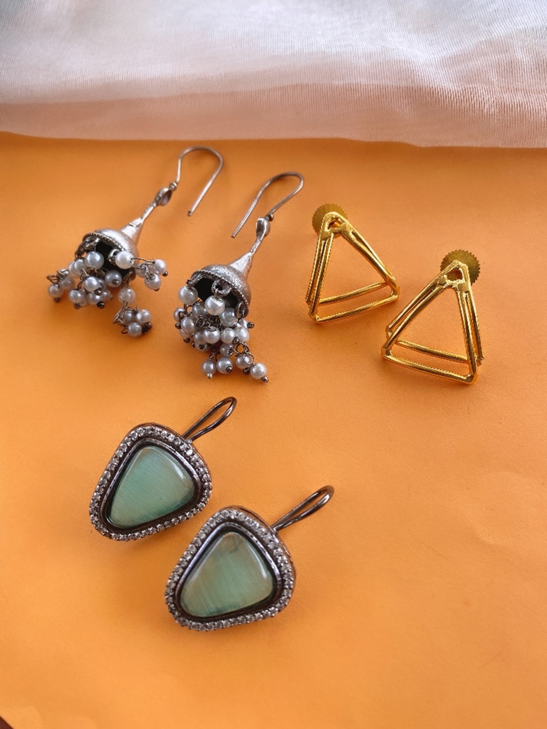 

ATIBELLE Set Of 3 German Silver Silver-Plated Contemporary Drop Earrings