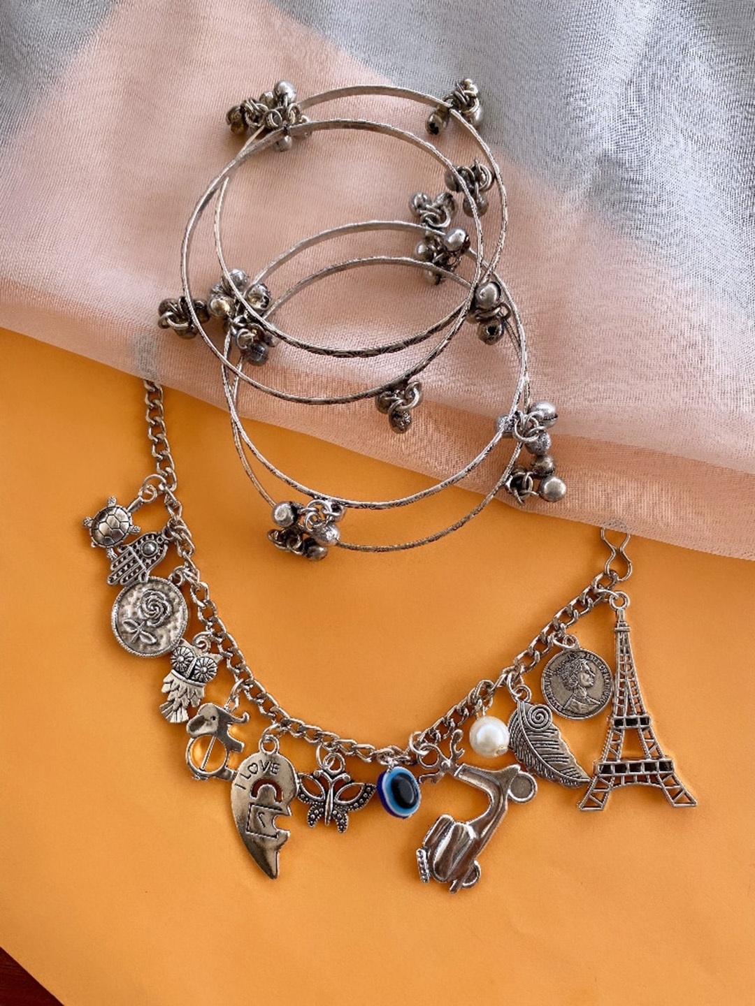 

ATIBELLE Silver Plated Floral Shaped Beaded Jewellery Set