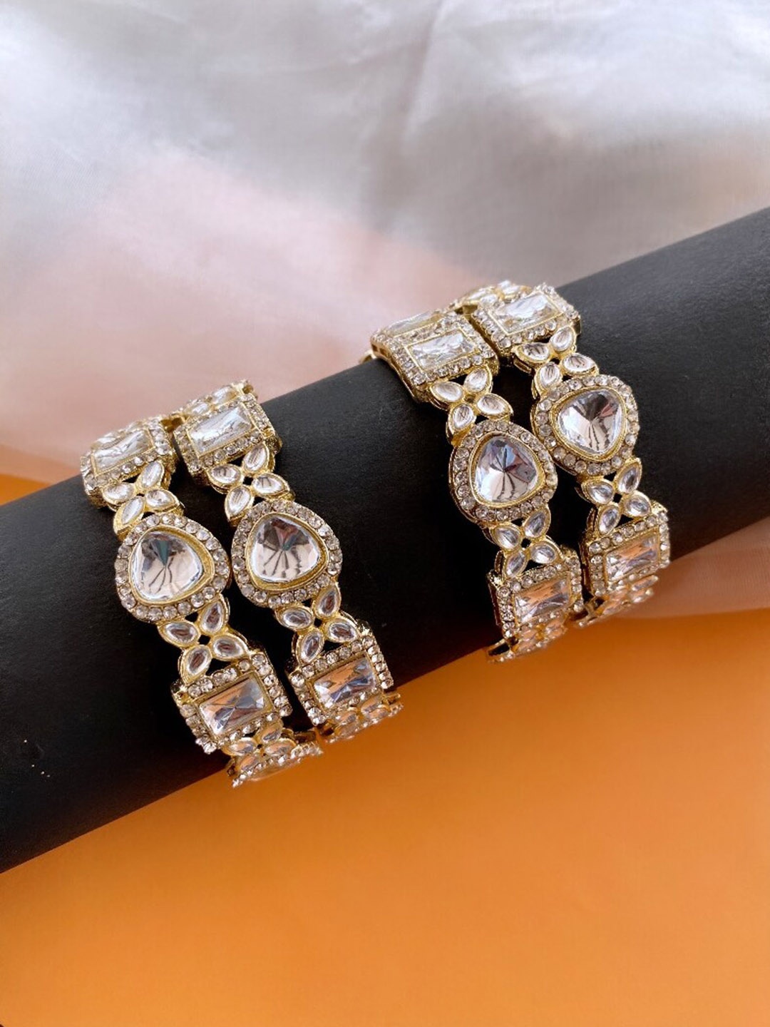 

ATIBELLE Set Of 4 Gold Plated Kundan Studded Bangles