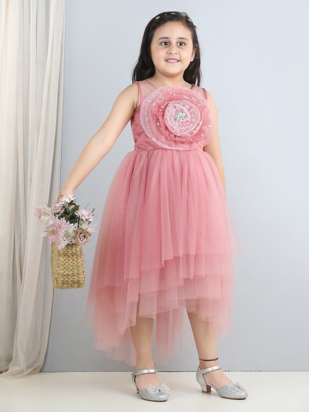 

Toy Balloon kids Girls Net Fit & Flare Midi Dress, Pink