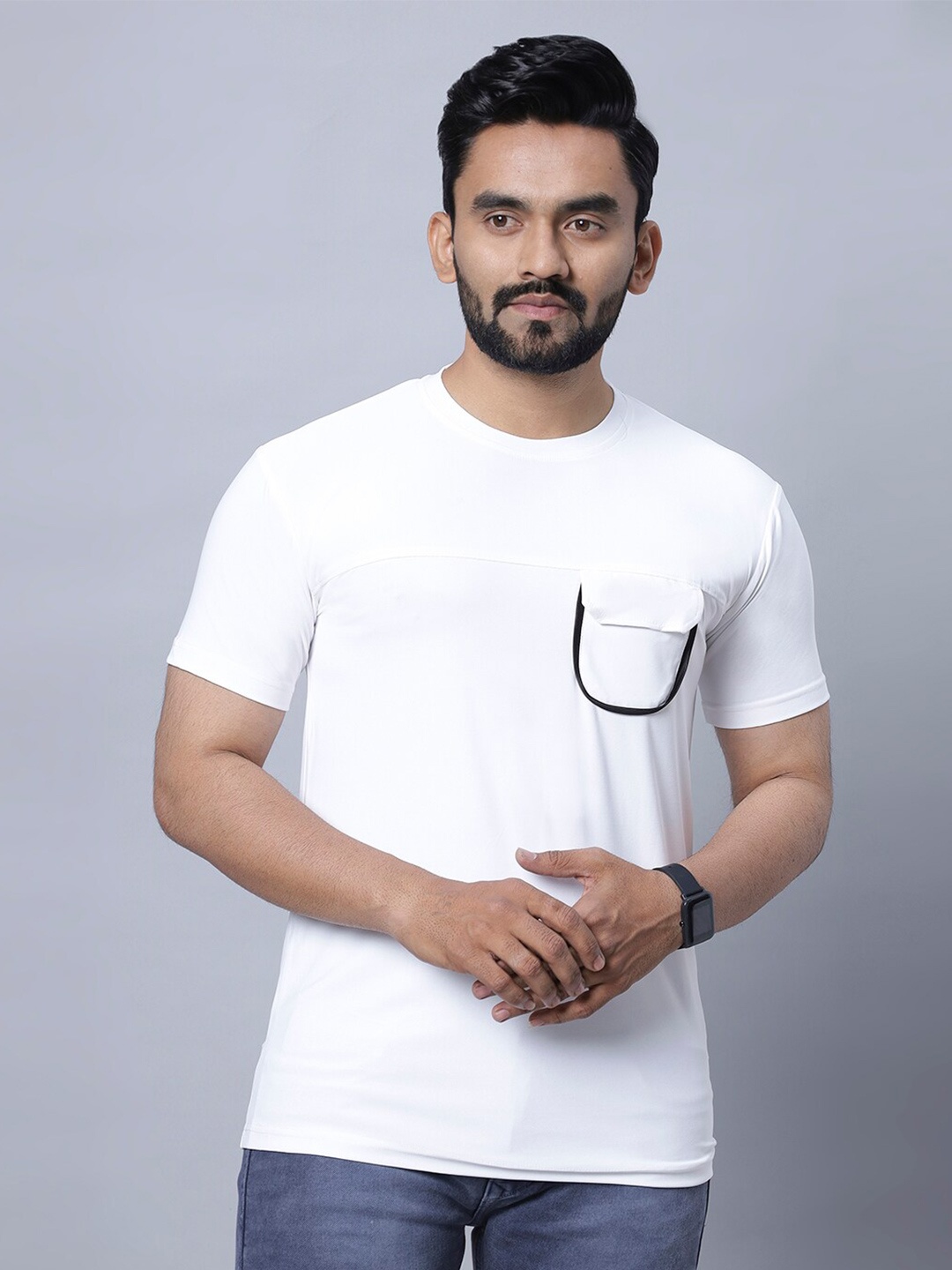

N AND J Round Neck Cotton Casual T-shirt, White